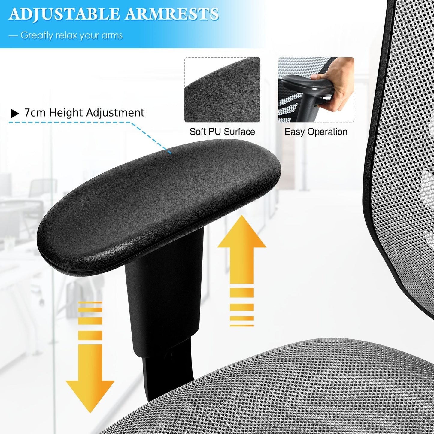 Ergonomic Reclining Mesh Office Chair with 3-Paddle Control