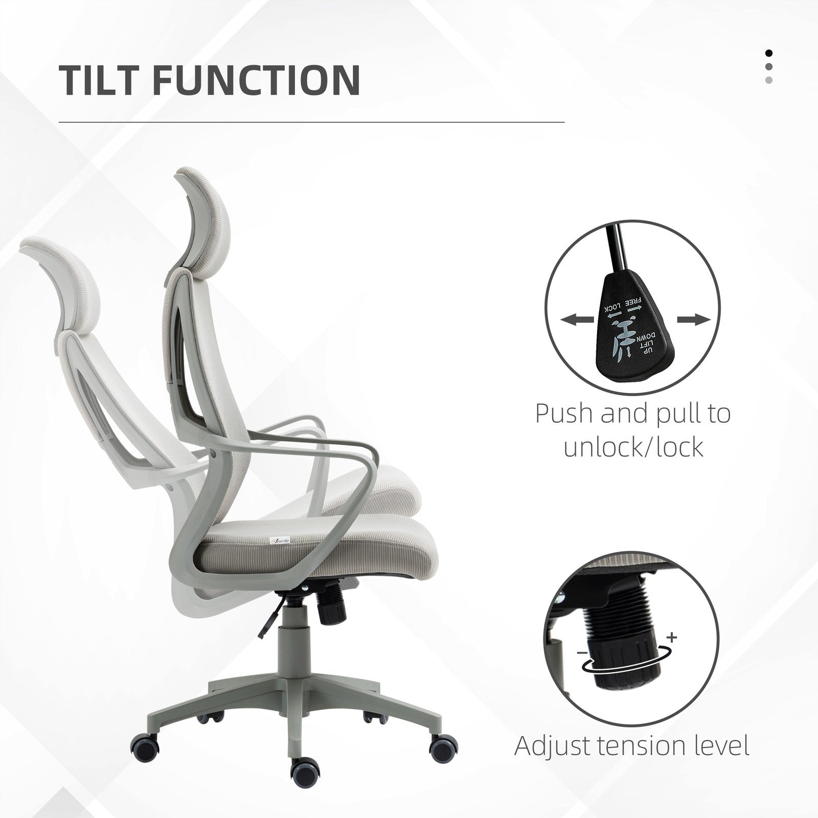 Vinsetto Mesh Back Office Chair W/ Adjustable Height Padded Headrest Grey