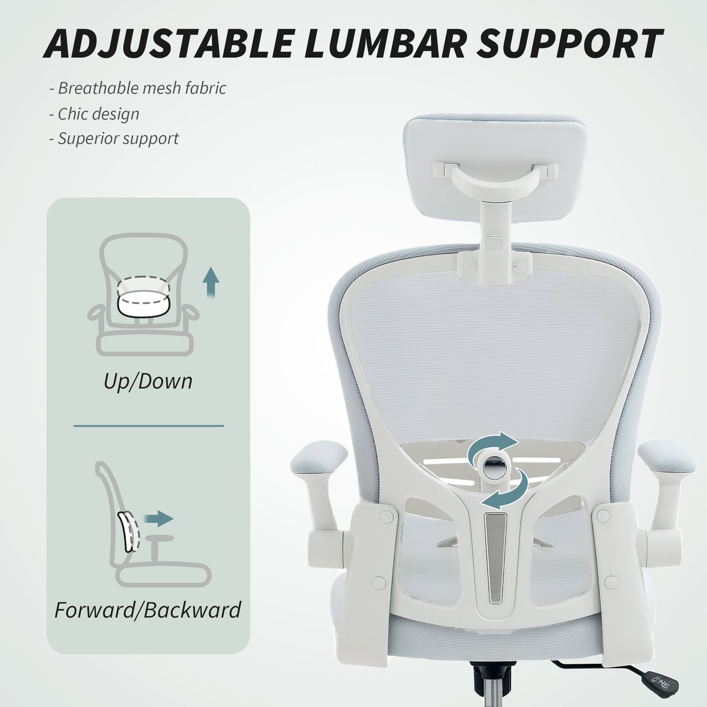 Mesh Office Chair with Headrest, Lumbar Support, 90° Arm