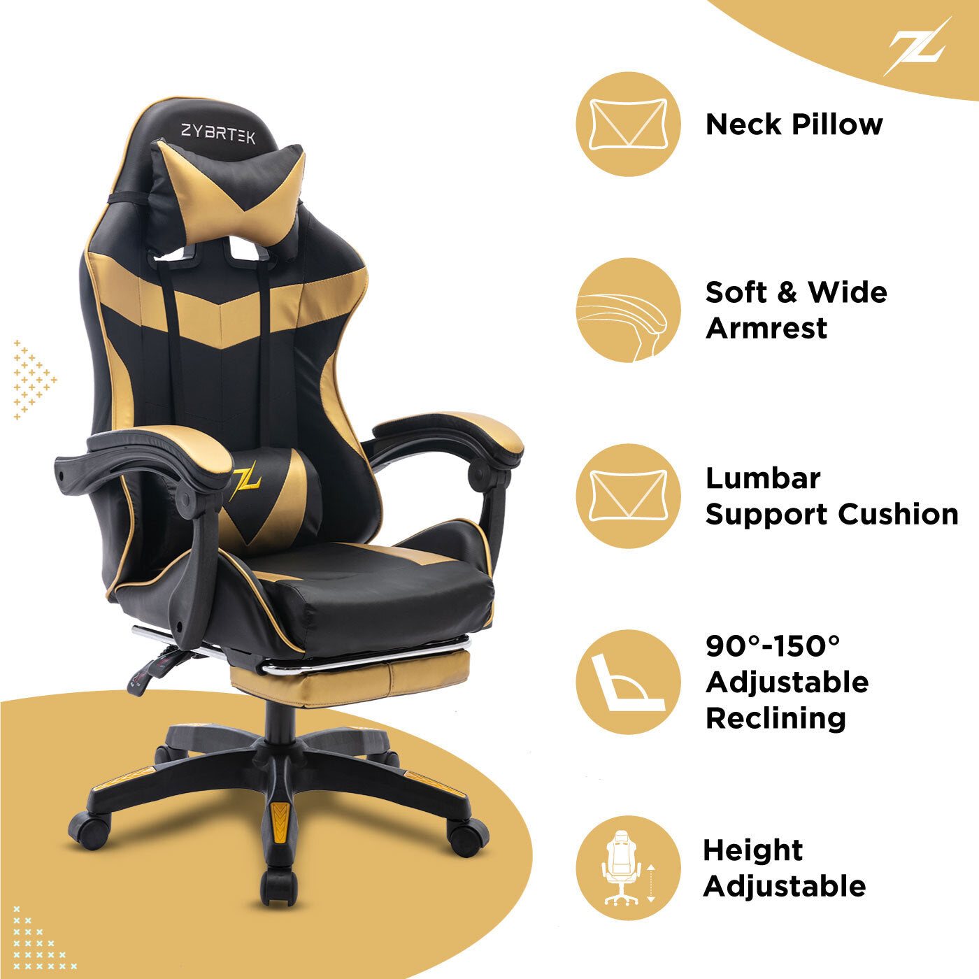 Height Adjustable Recliner Swivel Ergonomic Office PC Gaming Chair with Footrest