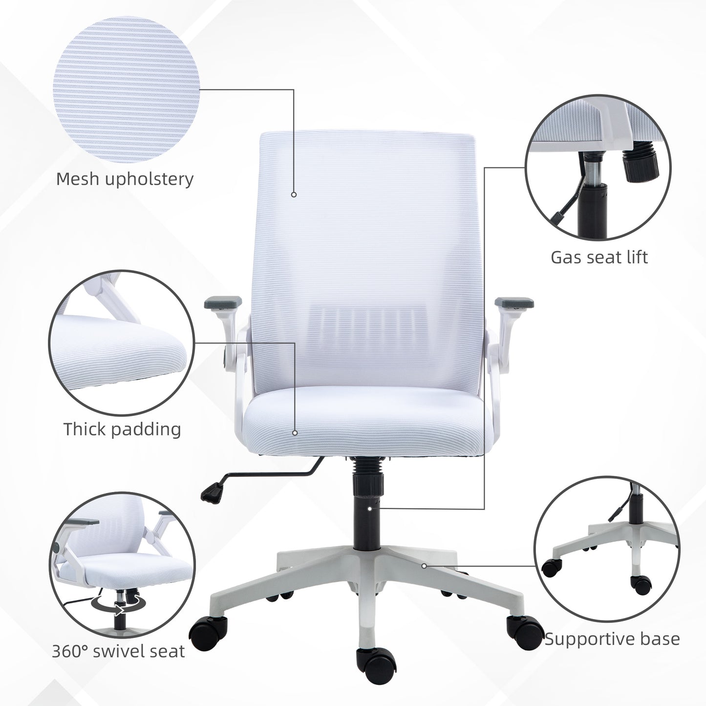 Mesh Office Chair, Desk Chair with Lumbar Support, Flip-Up Armrest