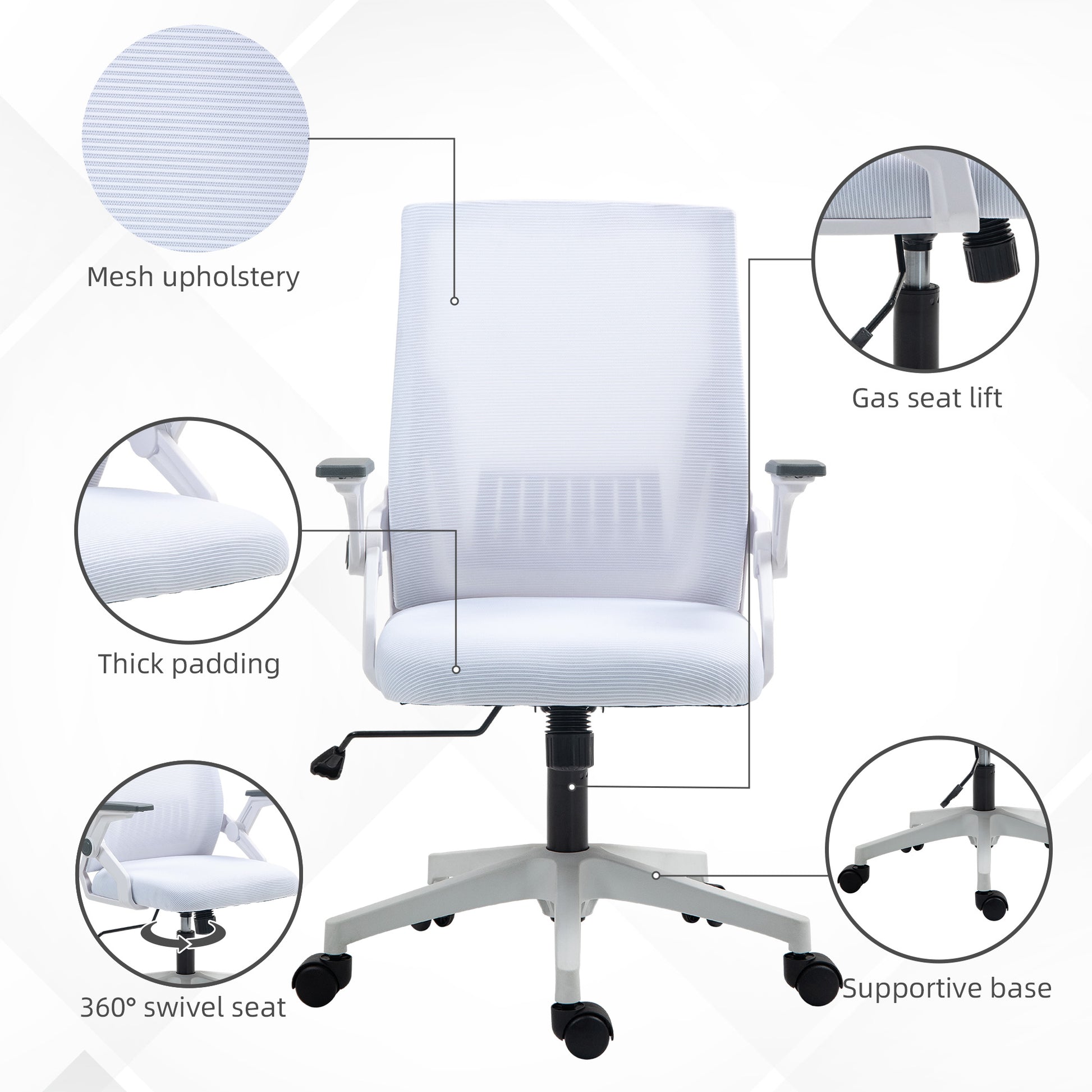 Mesh Office Chair, Desk Chair with Lumbar Support, Flip-Up Armrest
