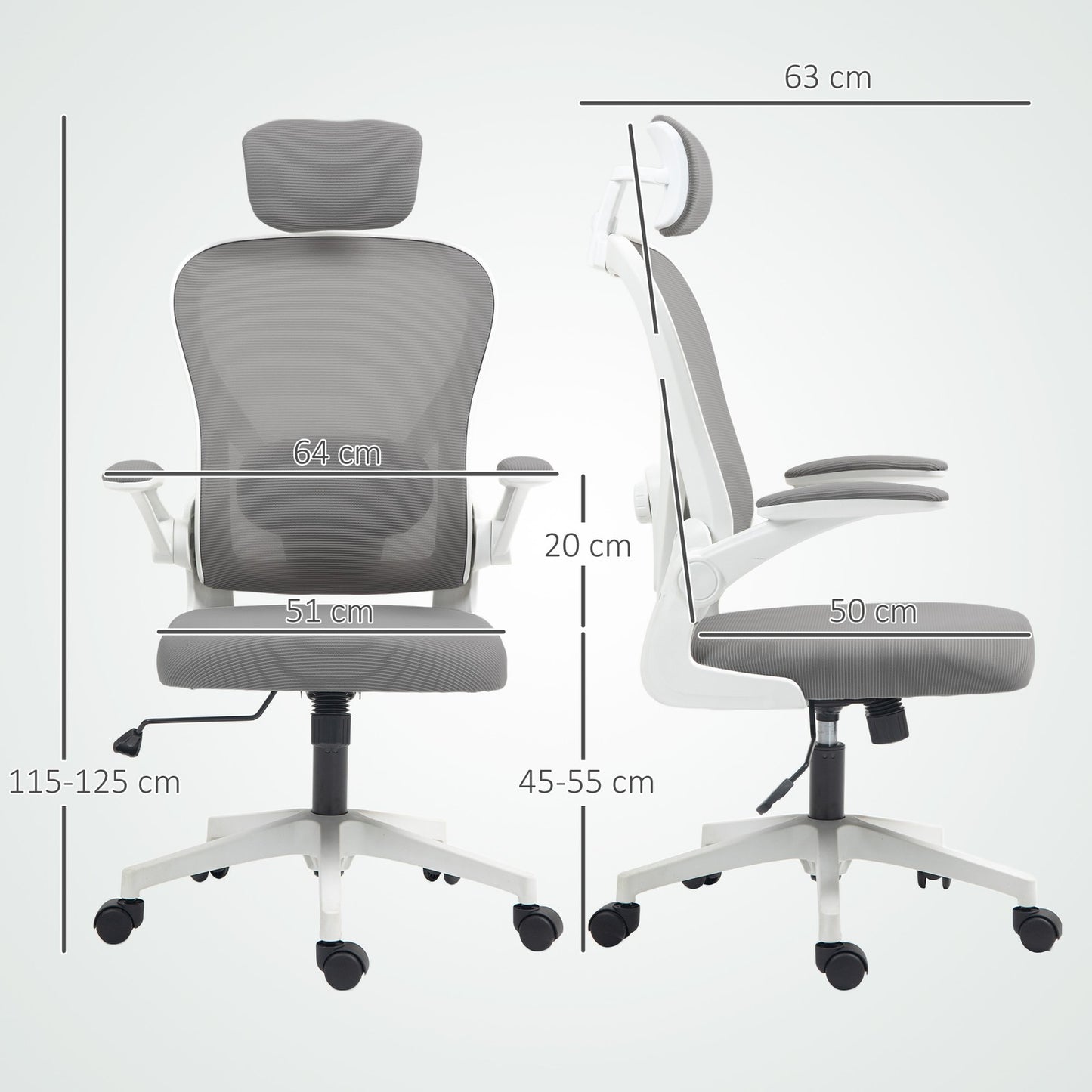 HOMCOM Ergonomic Mesh Office Chair with Headrest, Lumbar Support, Grey
