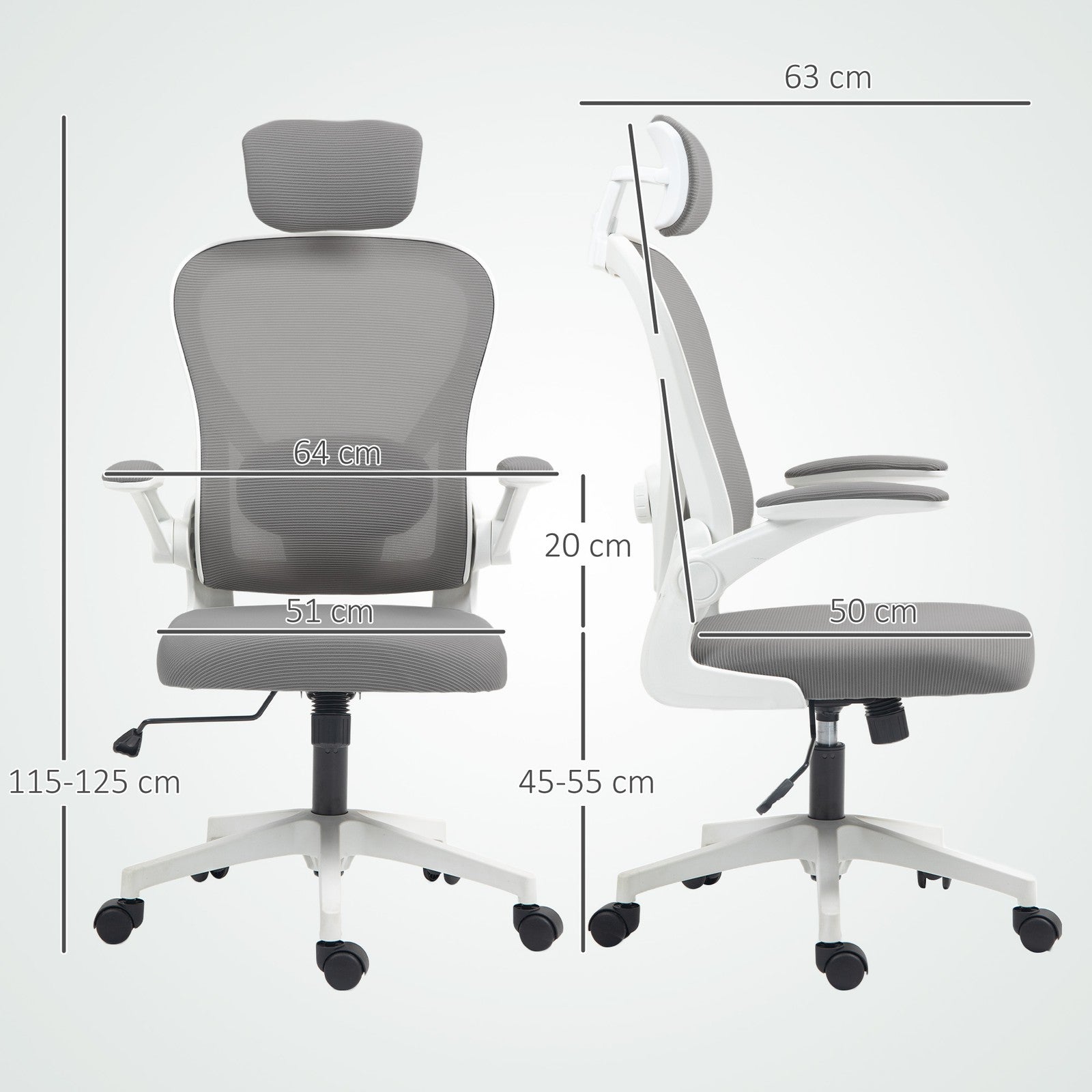 HOMCOM Ergonomic Mesh Office Chair with Headrest, Lumbar Support, Grey