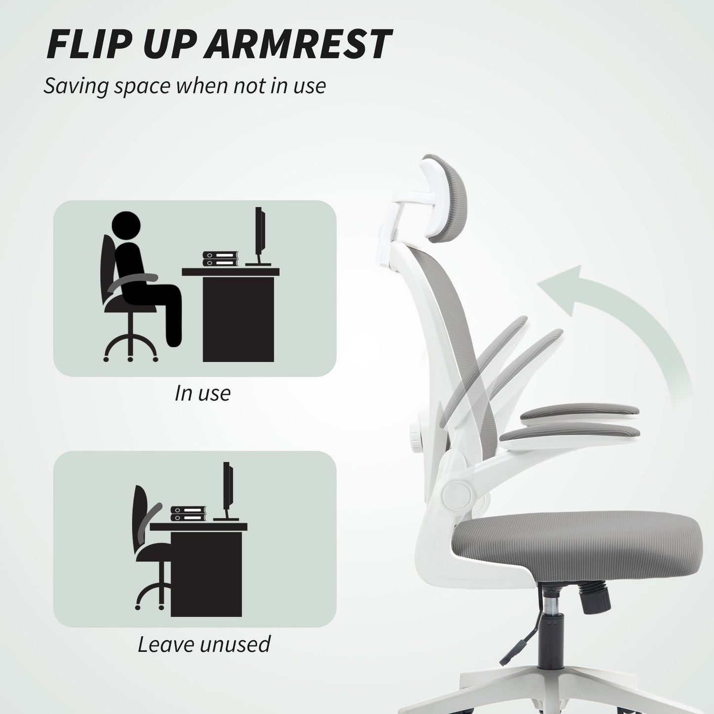 HOMCOM Ergonomic Mesh Office Chair with Headrest, Lumbar Support, Grey