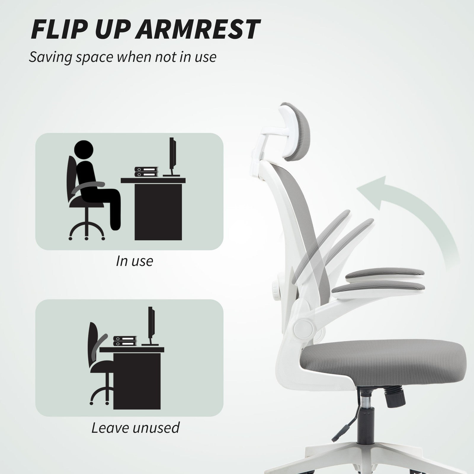 HOMCOM Ergonomic Mesh Office Chair with Headrest, Lumbar Support, Grey