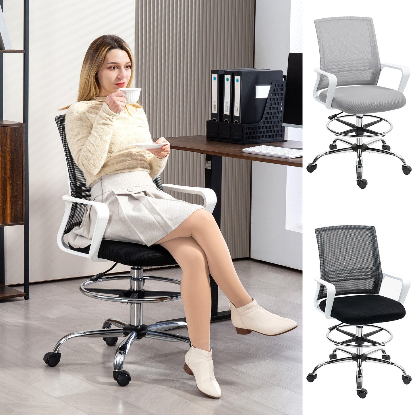 Mesh Drafting Chair, Adjustable Swivel Ergonomic Office Chair