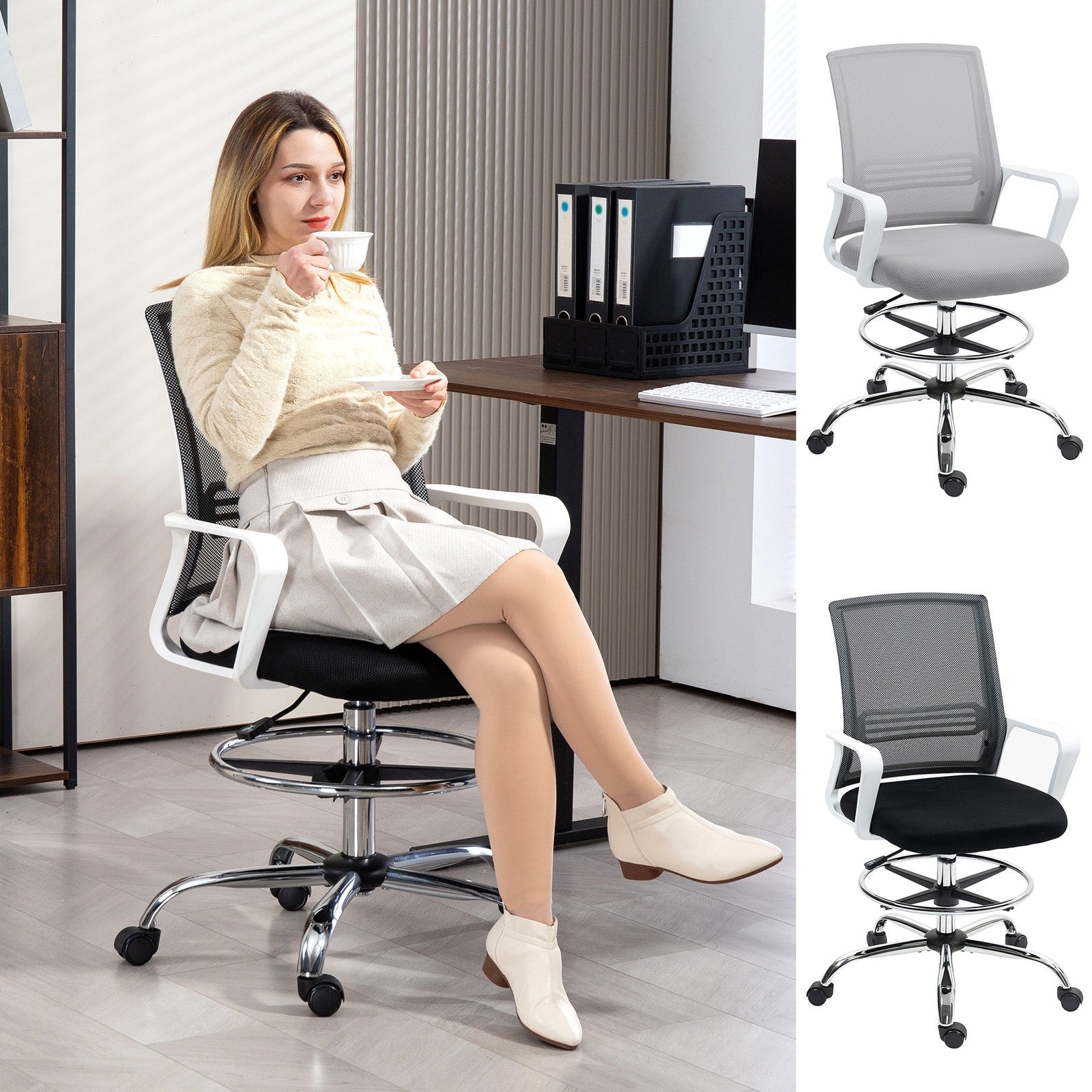 Mesh Drafting Chair, Adjustable Swivel Ergonomic Office Chair