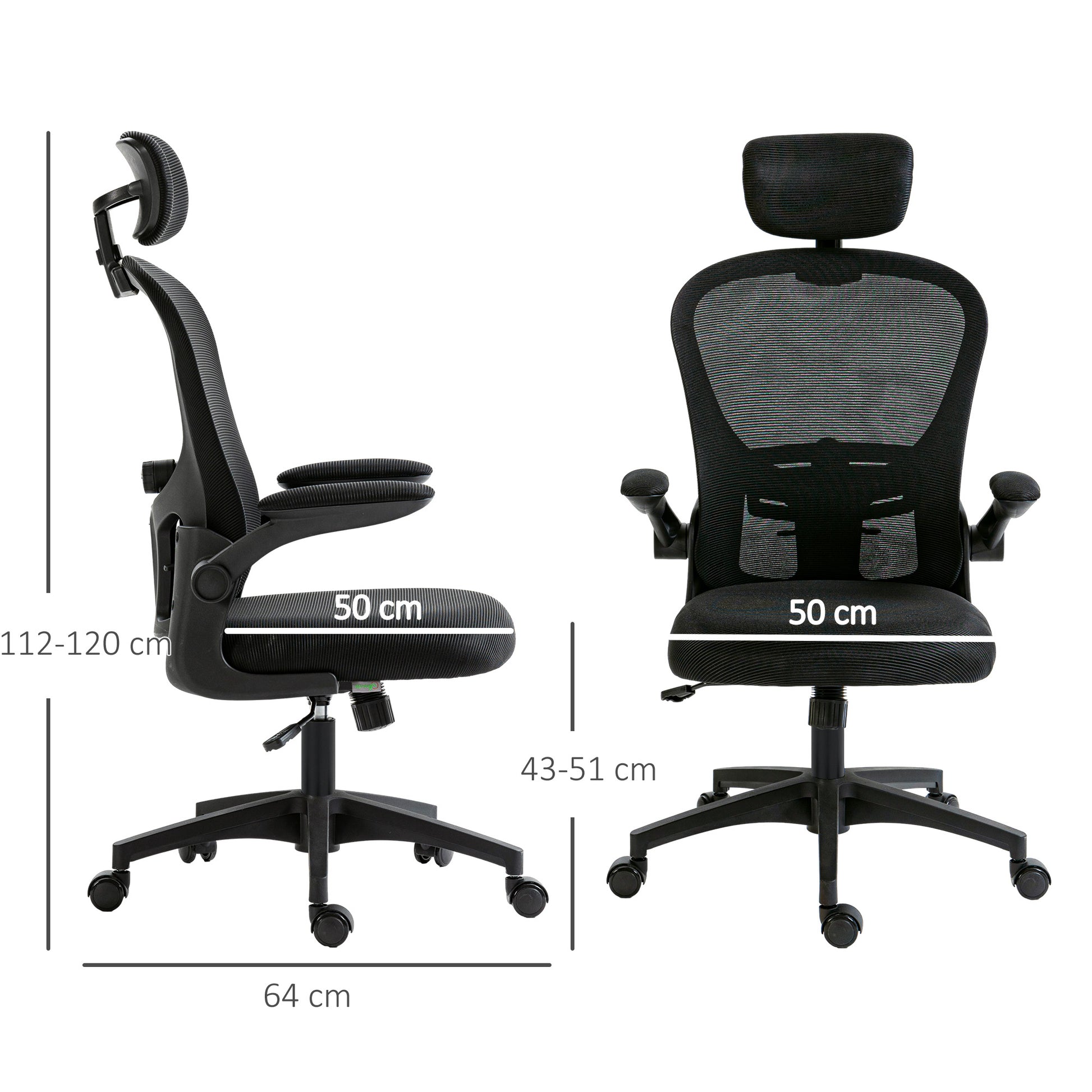 Mesh Office Chair with Headrest, Lumbar Support, 90° Arm