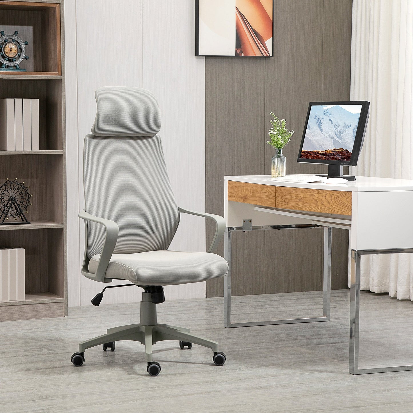 Vinsetto Mesh Back Office Chair W/ Adjustable Height Padded Headrest Grey