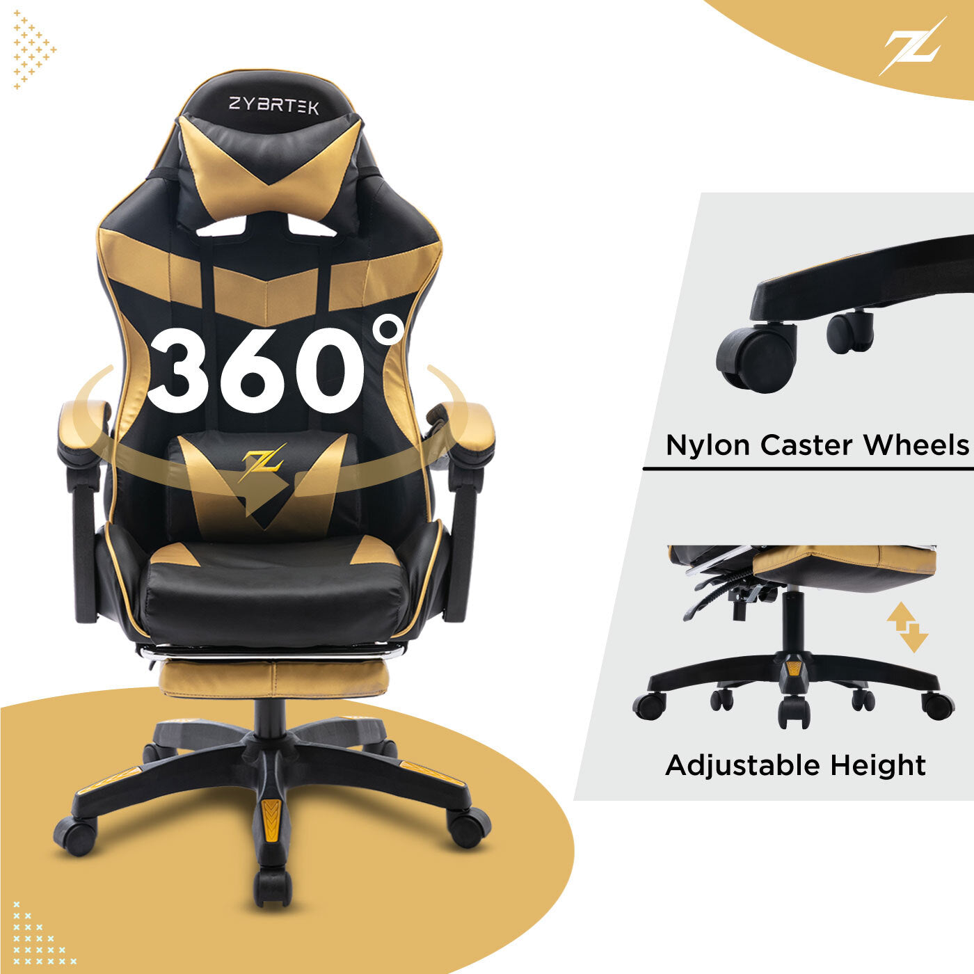 Height Adjustable Recliner Swivel Ergonomic Office PC Gaming Chair with Footrest