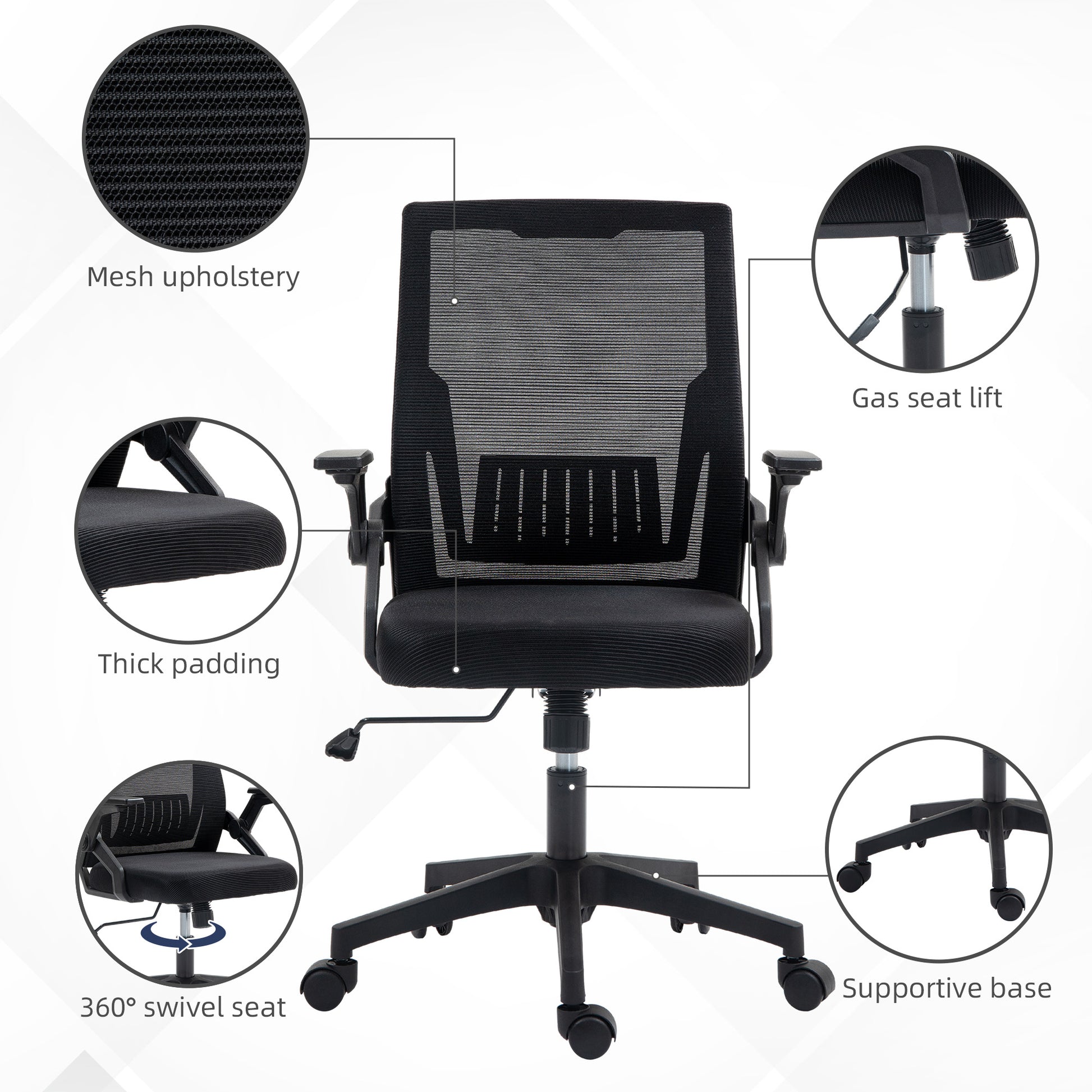 Mesh Office Chair, Desk Chair with Lumbar Support, Flip-Up Armrest