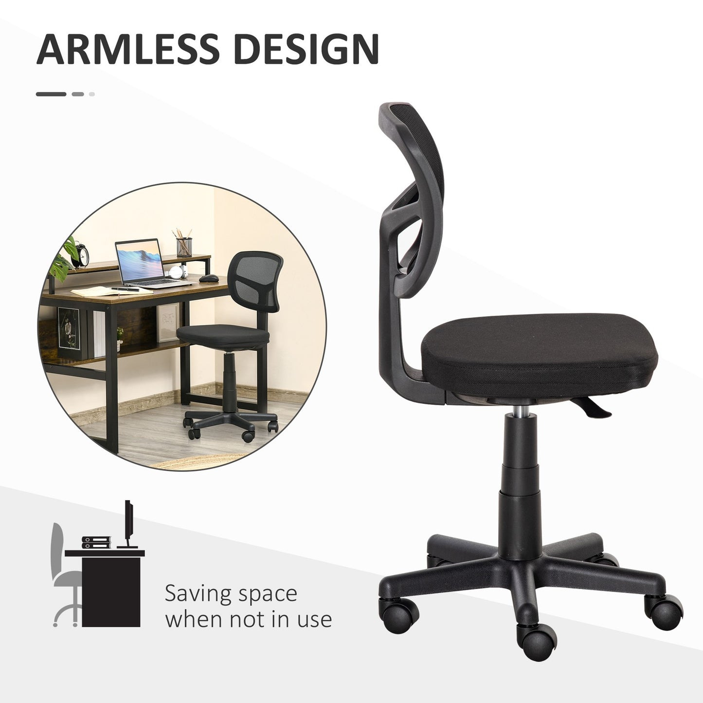 Office Chair without Arms, Ergonomic Swivel Mesh Desk Chair
