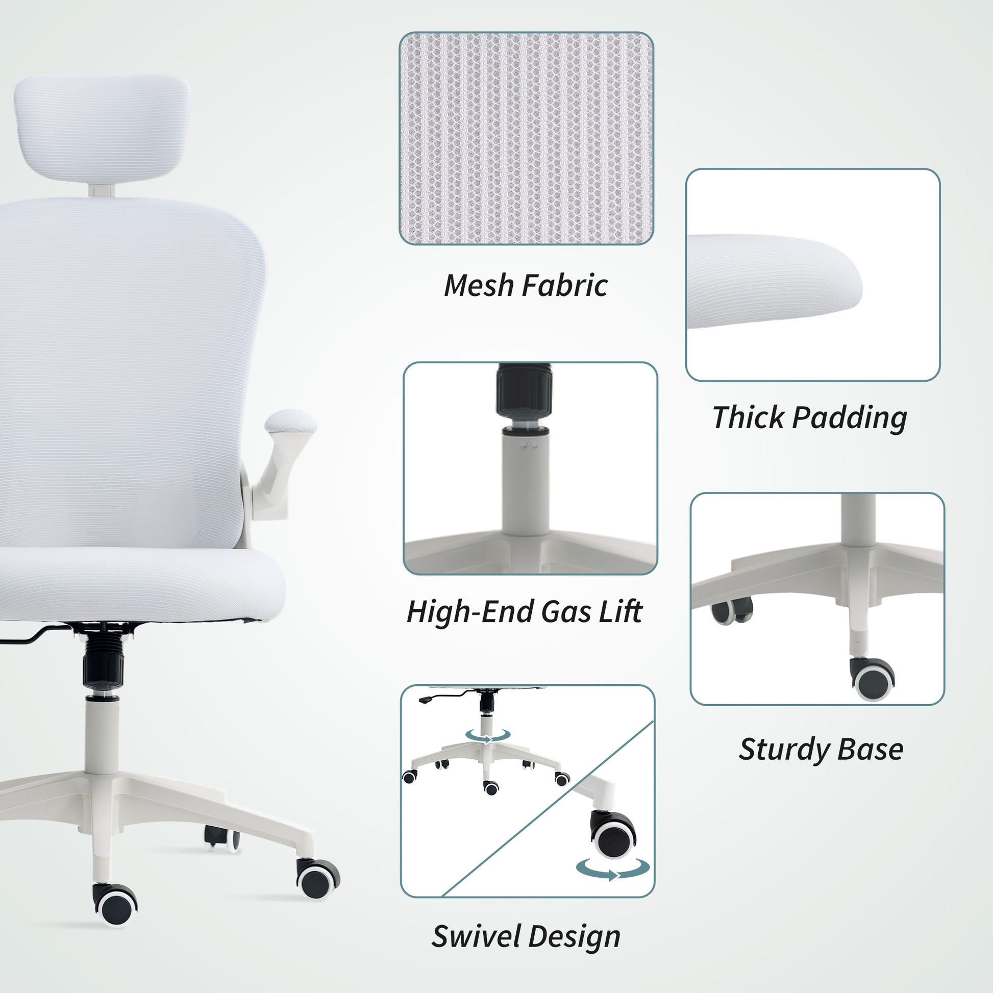 Mesh Office Chair with Headrest, Lumbar Support, 90° Arm