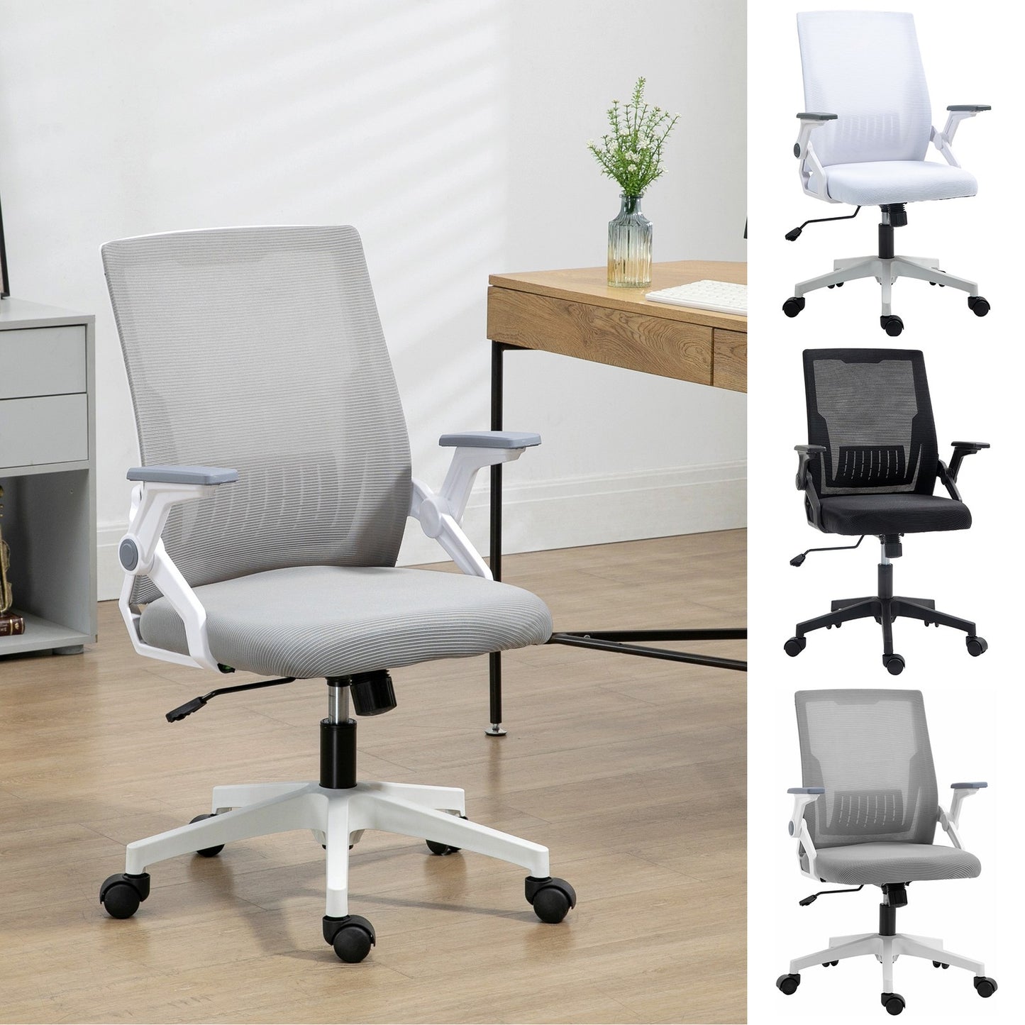 Mesh Office Chair, Desk Chair with Lumbar Support, Flip-Up Armrest