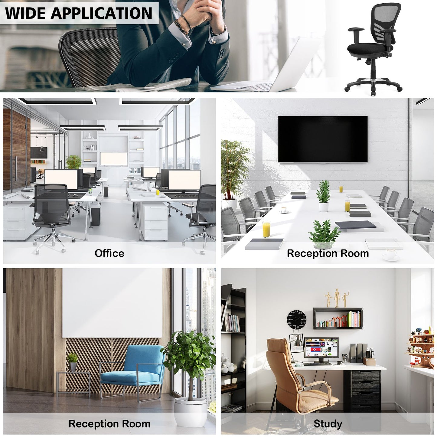 Ergonomic Reclining Mesh Office Chair with 3-Paddle Control