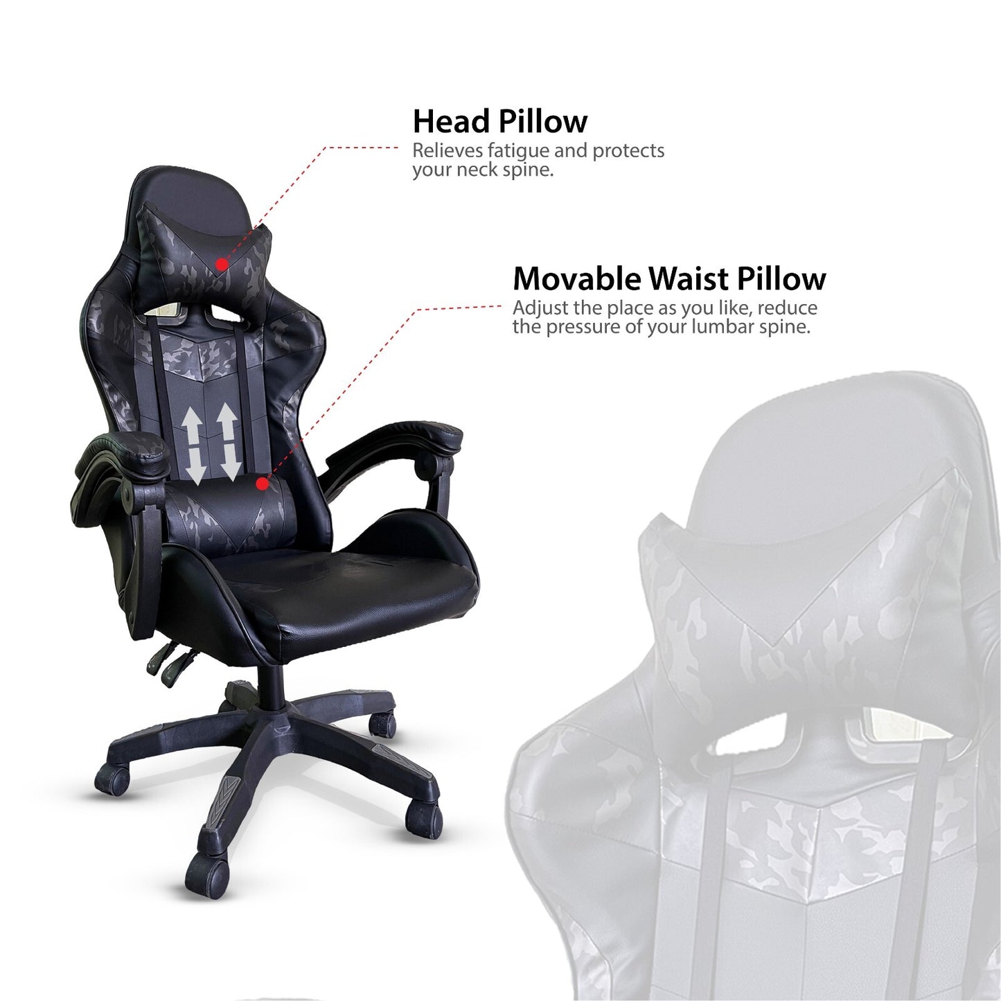 Height Adjustable Recliner Swivel Ergonomic Office PC Gaming Chair with Footrest