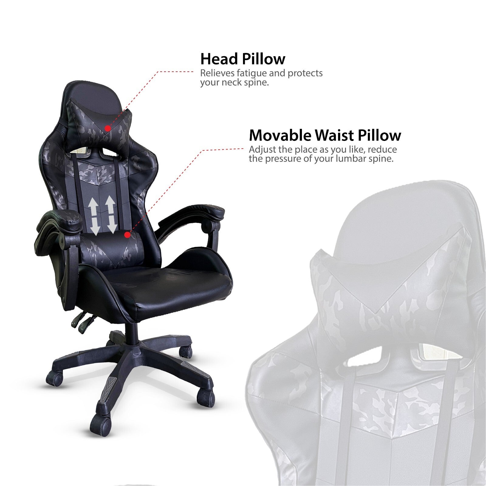 Height Adjustable Recliner Swivel Ergonomic Office PC Gaming Chair with Footrest