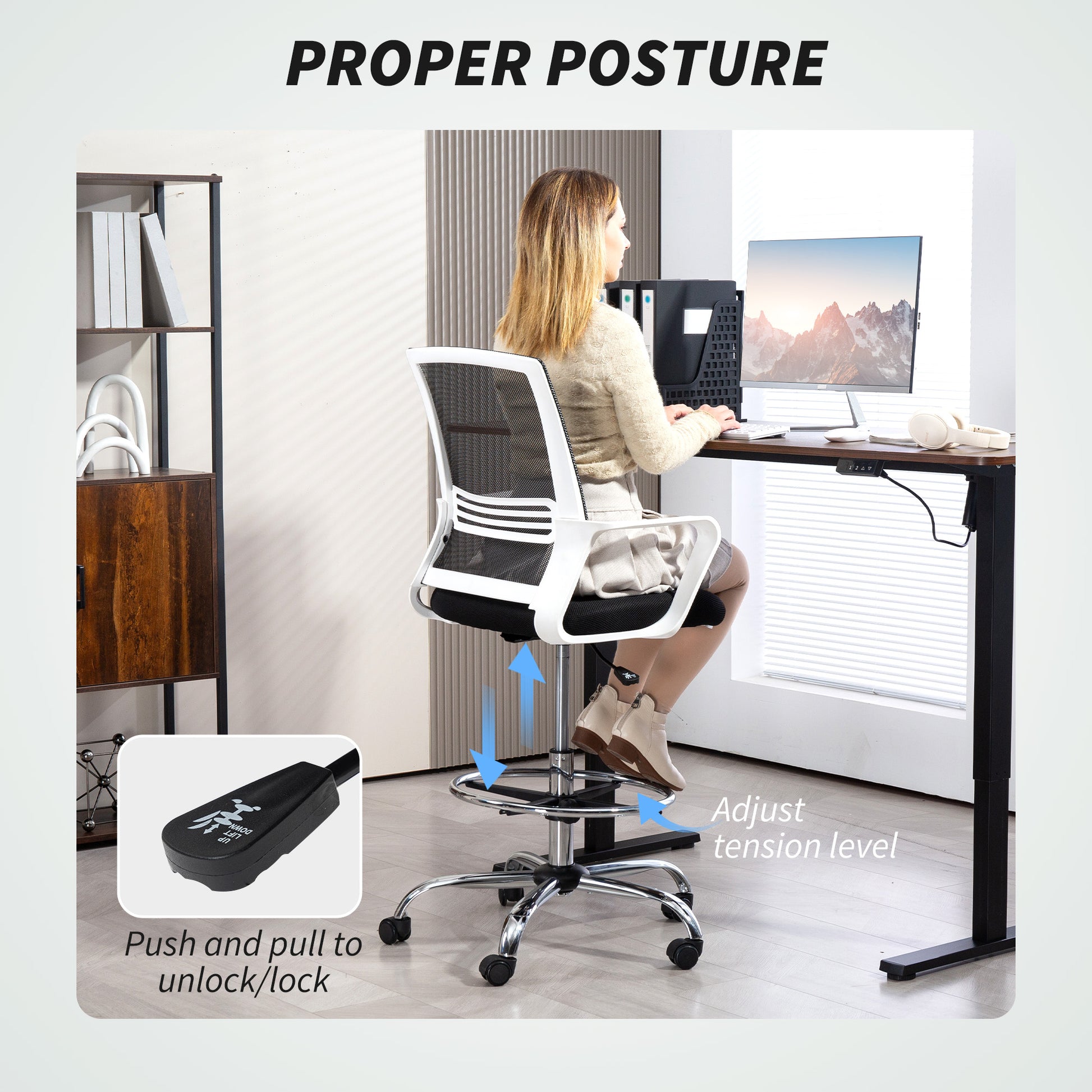 Mesh Drafting Chair, Adjustable Swivel Ergonomic Office Chair
