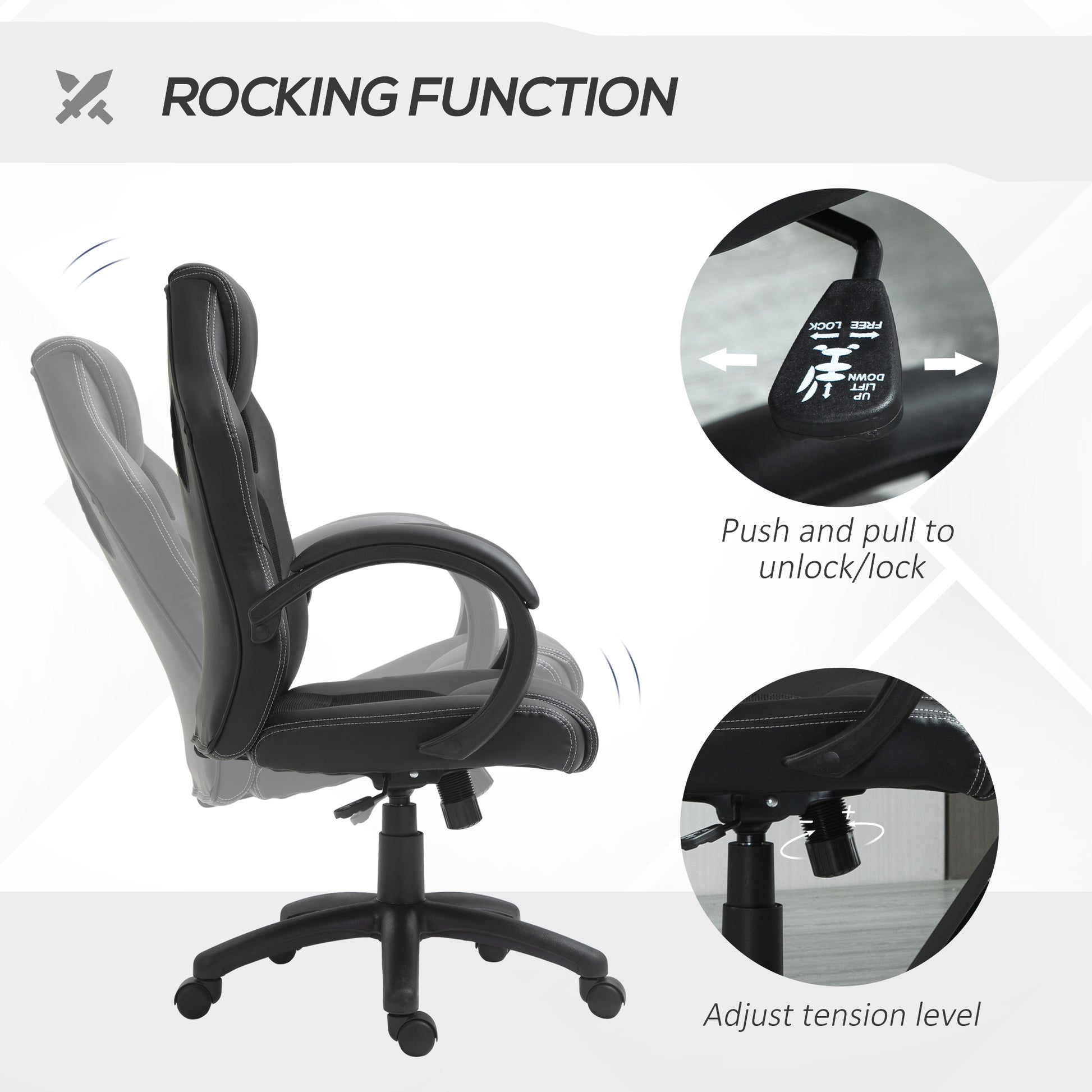 Executive Racing Swivel Gaming Office Chair PU Leather Computer Desk Chair Gray