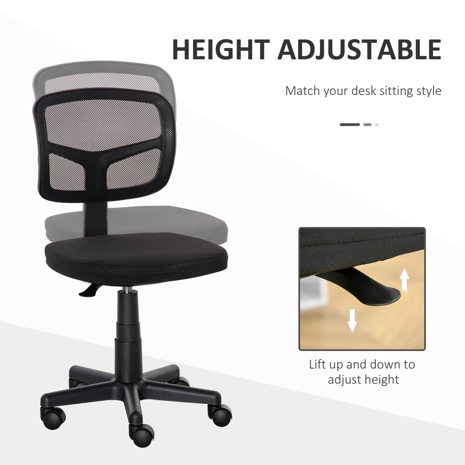 Office Chair without Arms, Ergonomic Swivel Mesh Desk Chair