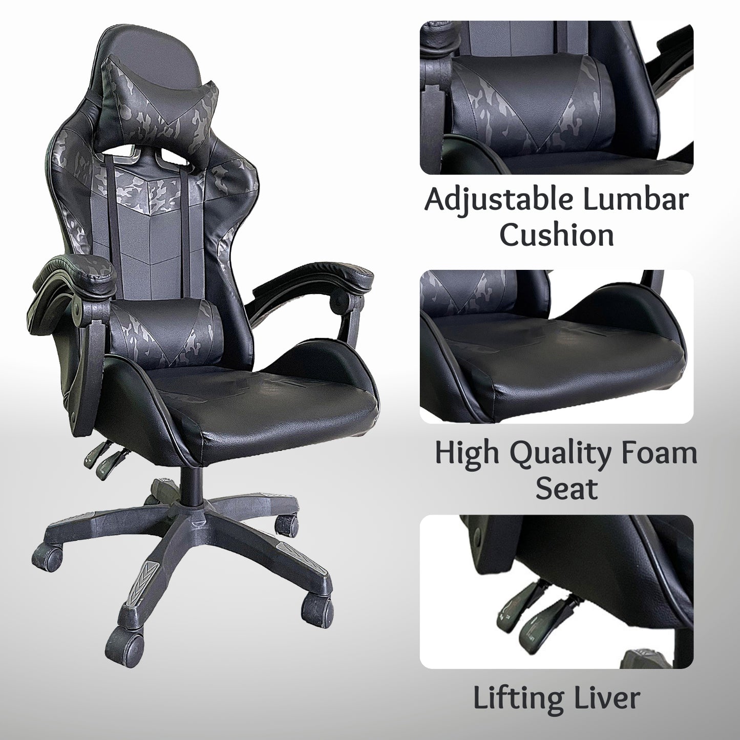 Height Adjustable Recliner Swivel Ergonomic Office PC Gaming Chair with Footrest