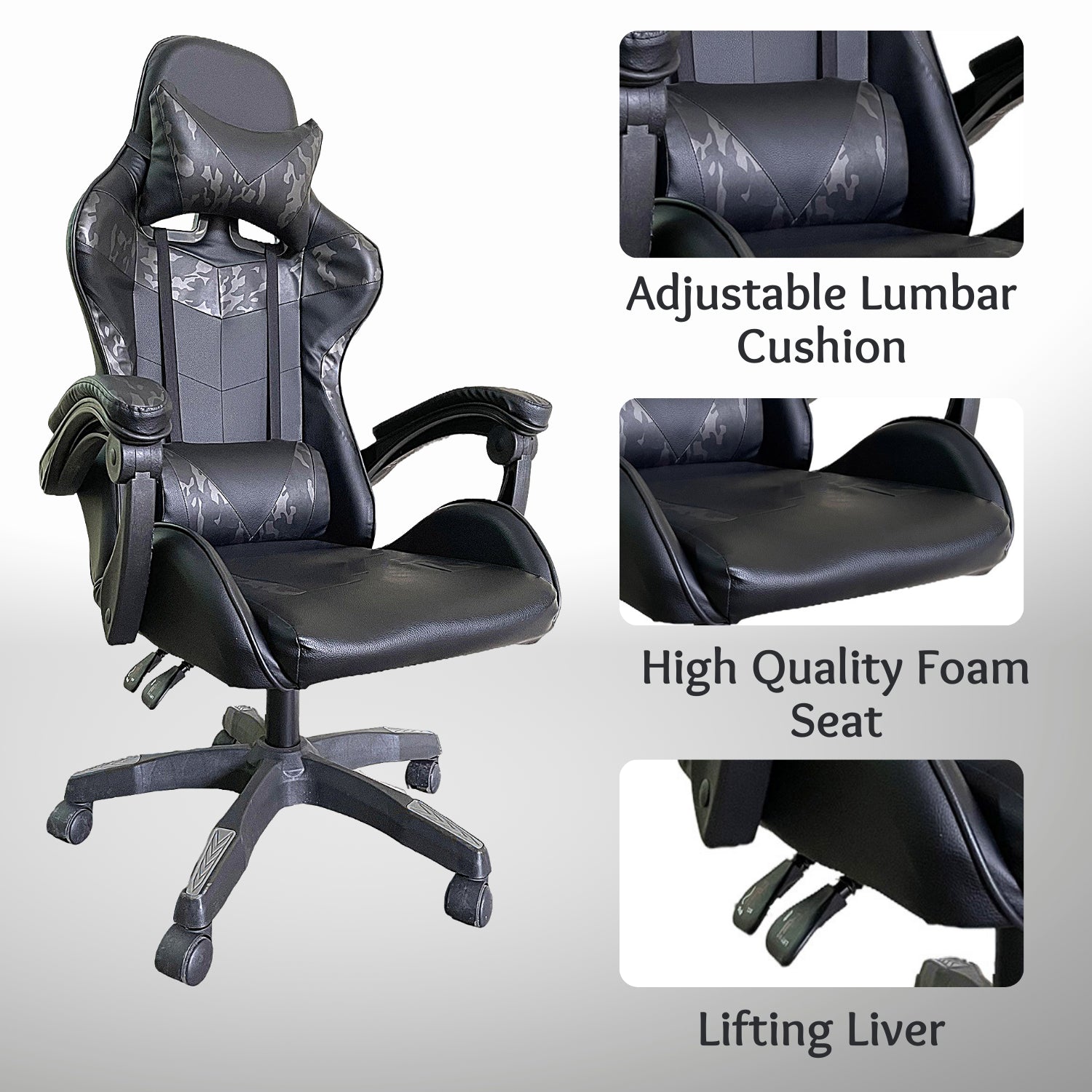 Height Adjustable Recliner Swivel Ergonomic Office PC Gaming Chair with Footrest