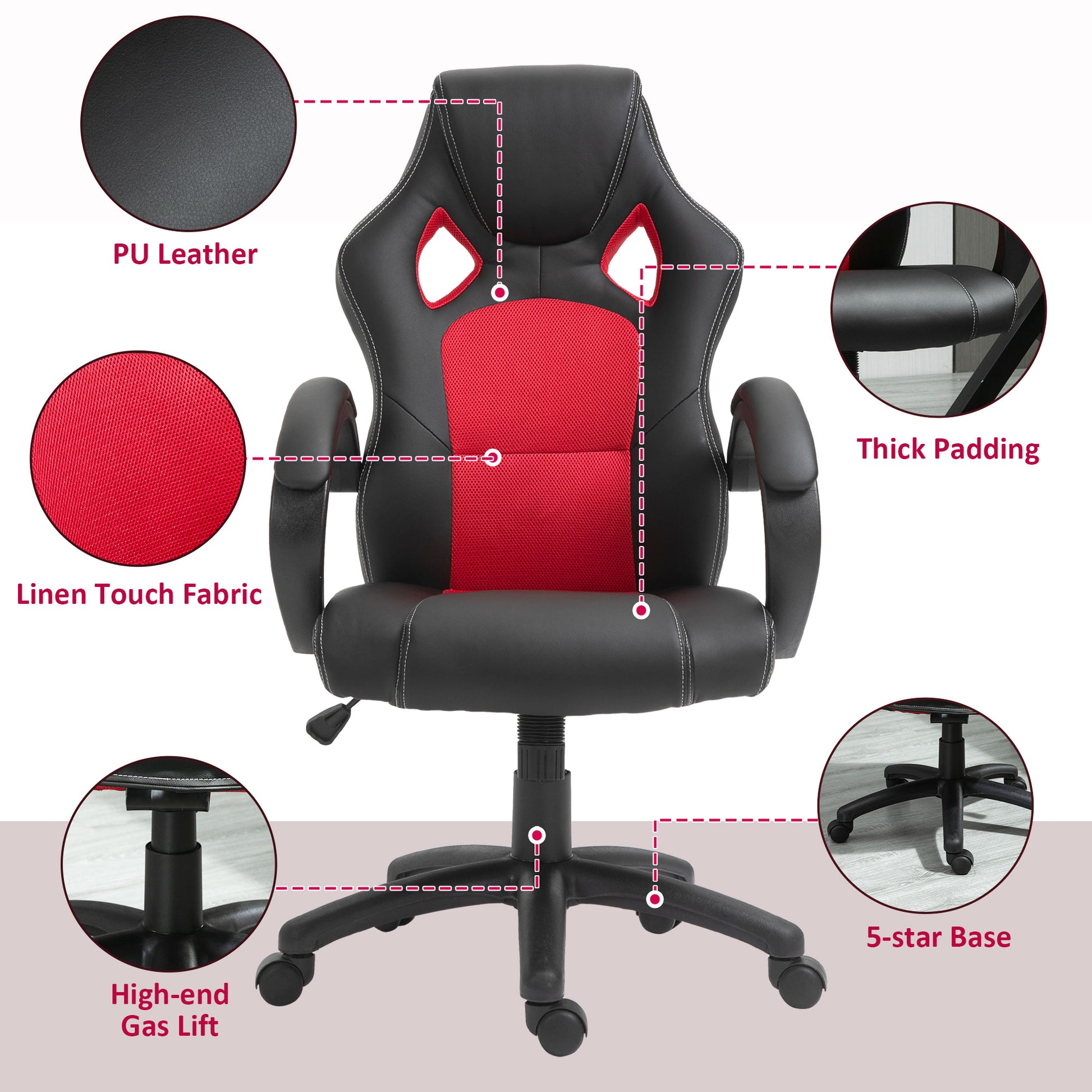 Executive Racing Swivel Gaming Office Chair PU Leather Computer Desk Chair Gray