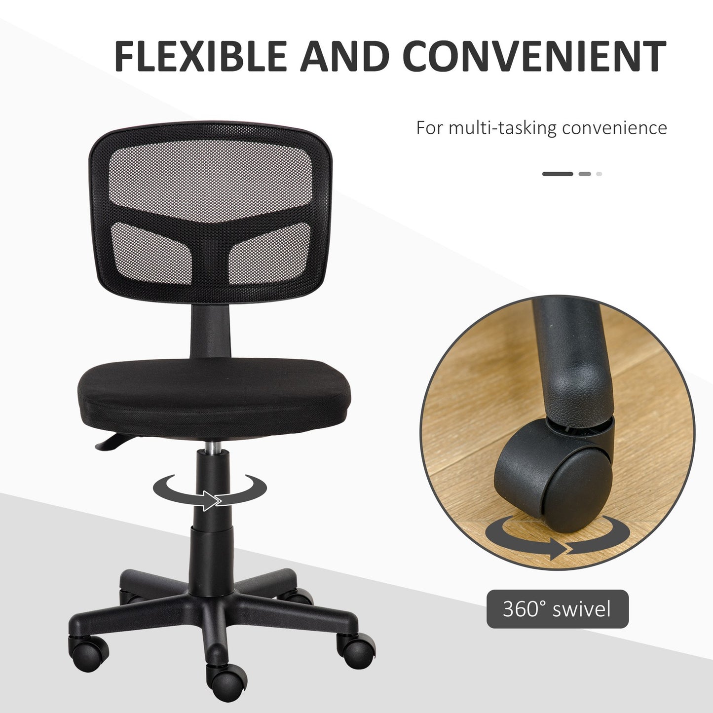 Office Chair without Arms, Ergonomic Swivel Mesh Desk Chair