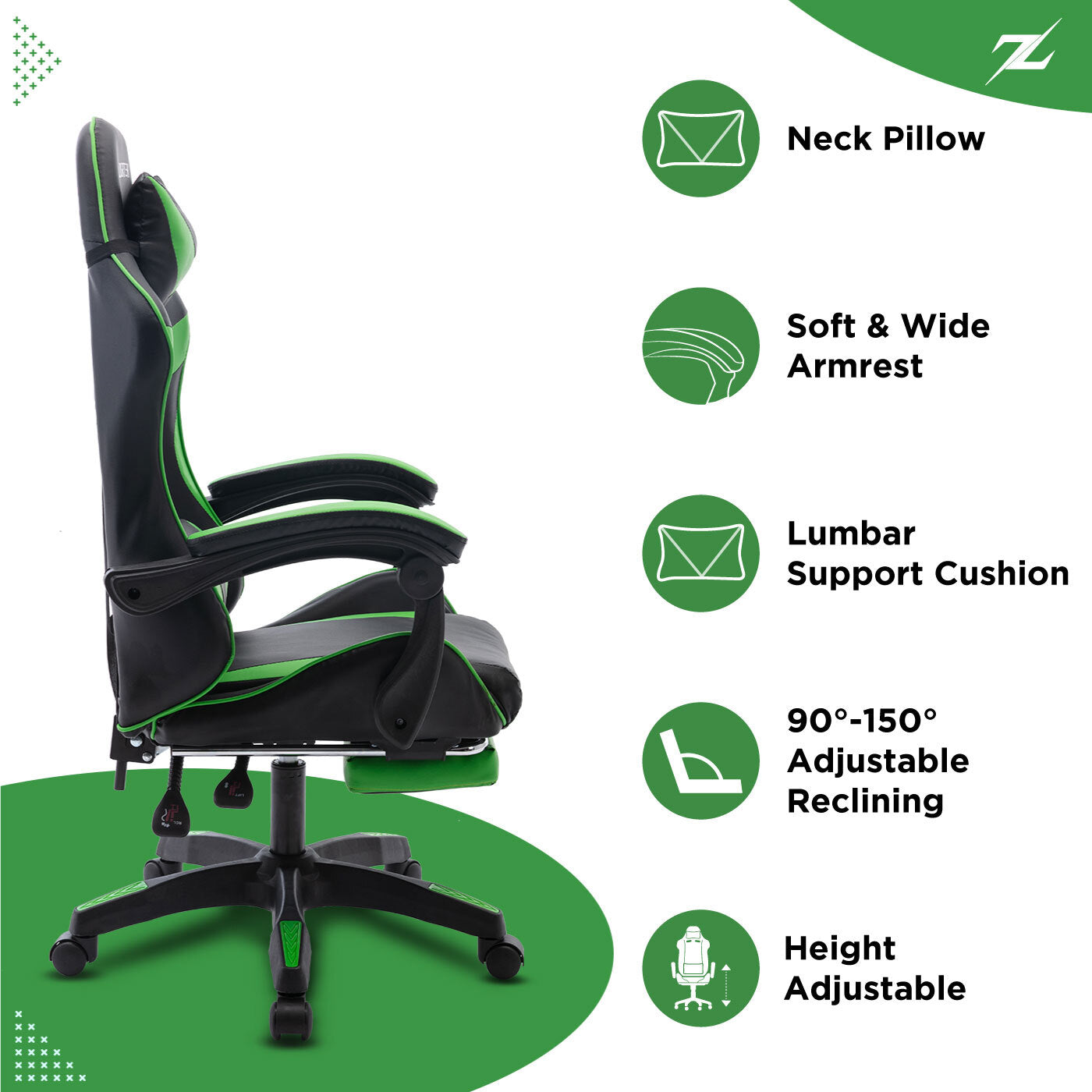 Height Adjustable Recliner Swivel Ergonomic Office PC Gaming Chair with Footrest