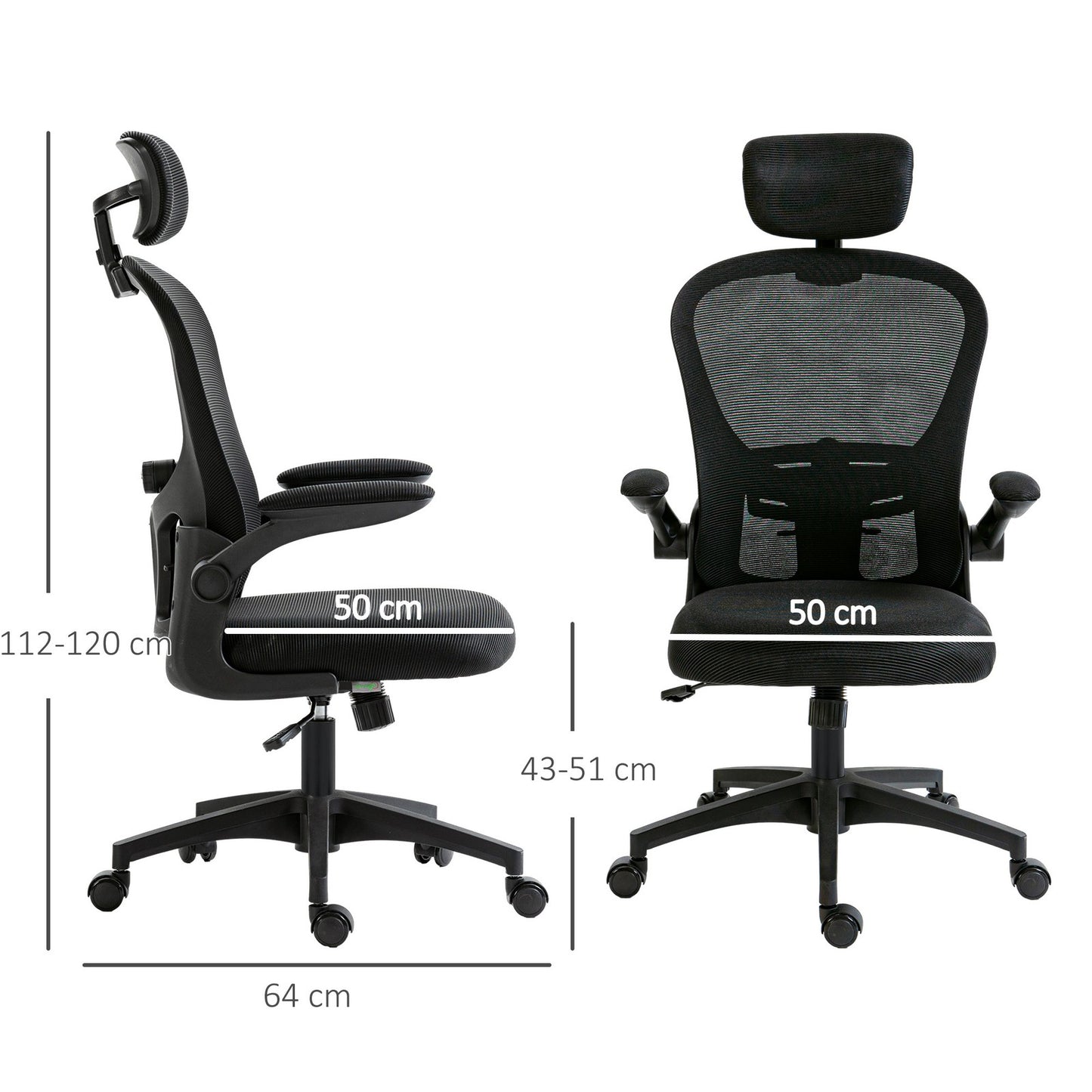 Mesh Office Chair with Headrest, Lumbar Support, 90° Arm