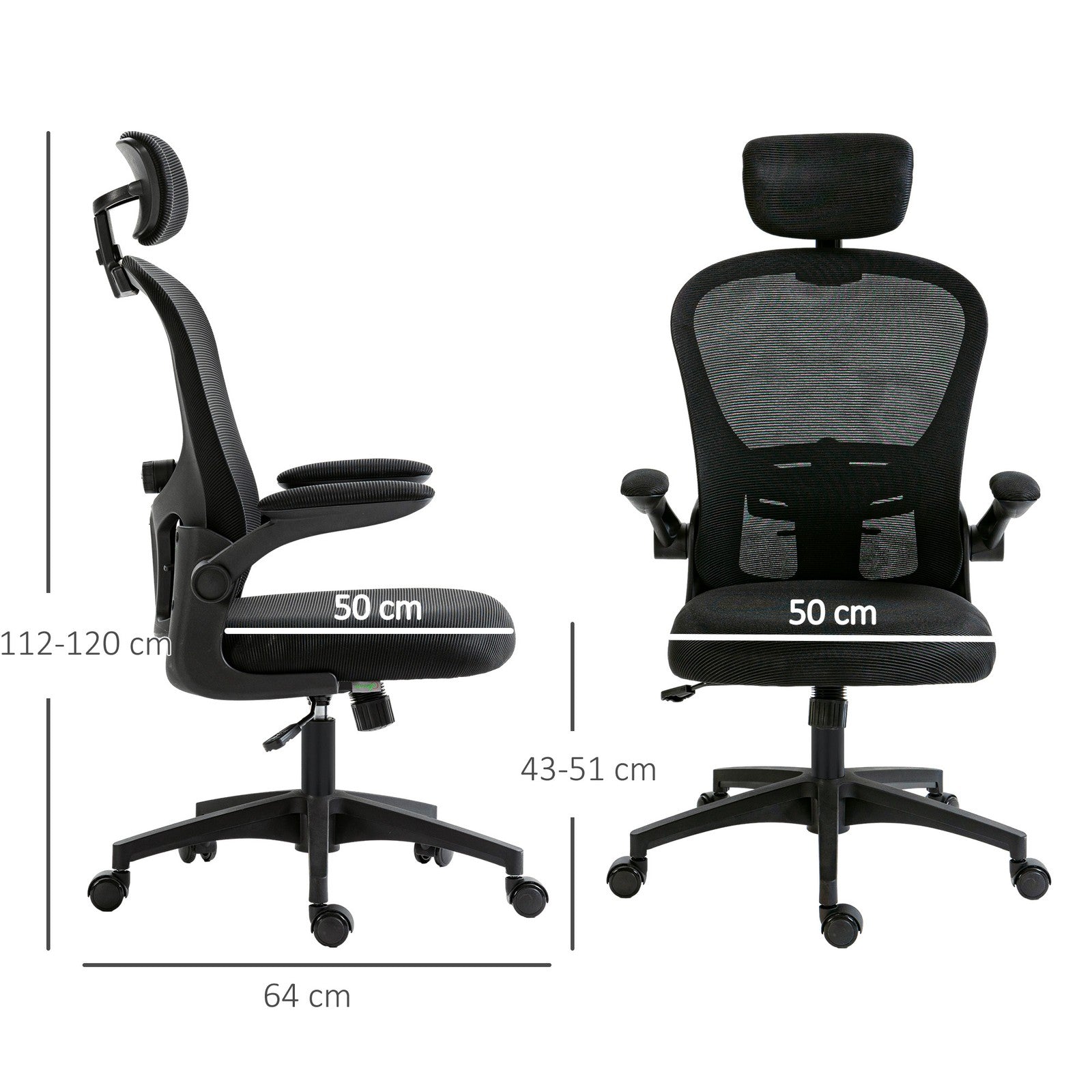 Mesh Office Chair with Headrest, Lumbar Support, 90° Arm