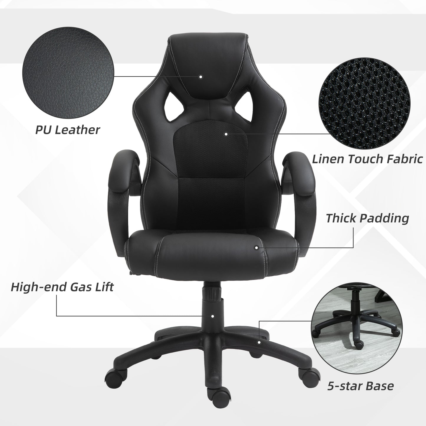 Executive Racing Swivel Gaming Office Chair PU Leather Computer Desk Chair Gray