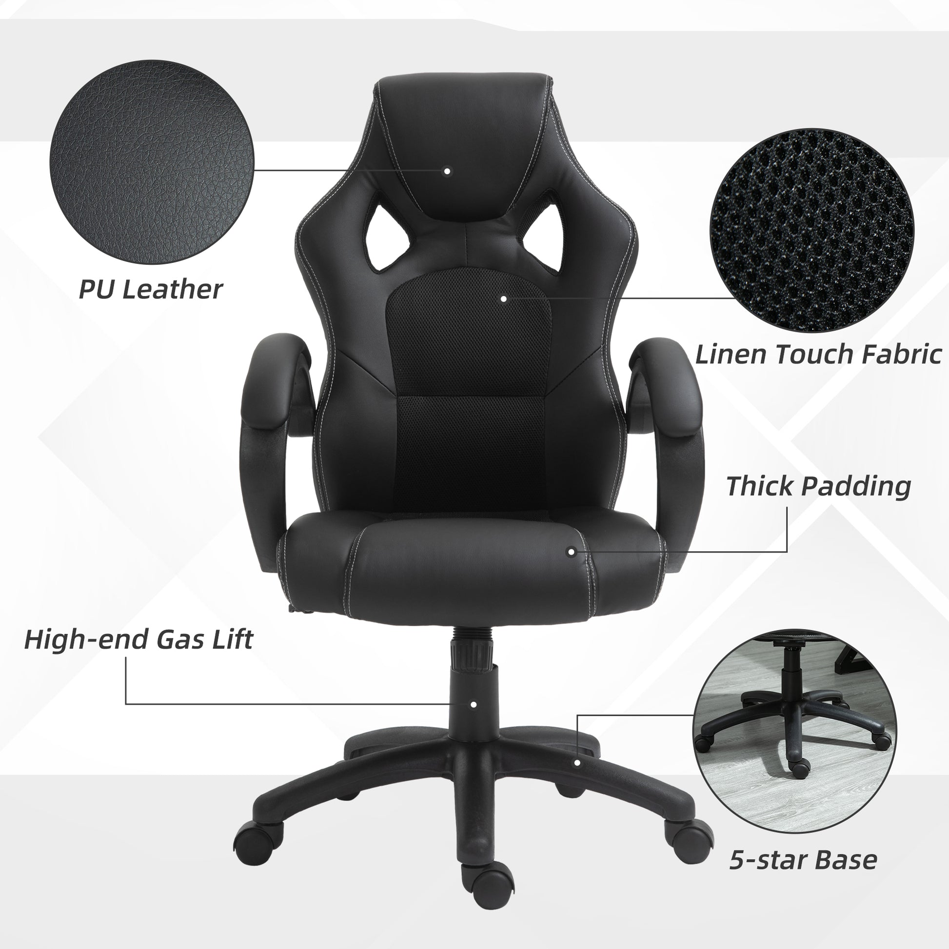 Executive Racing Swivel Gaming Office Chair PU Leather Computer Desk Chair Gray
