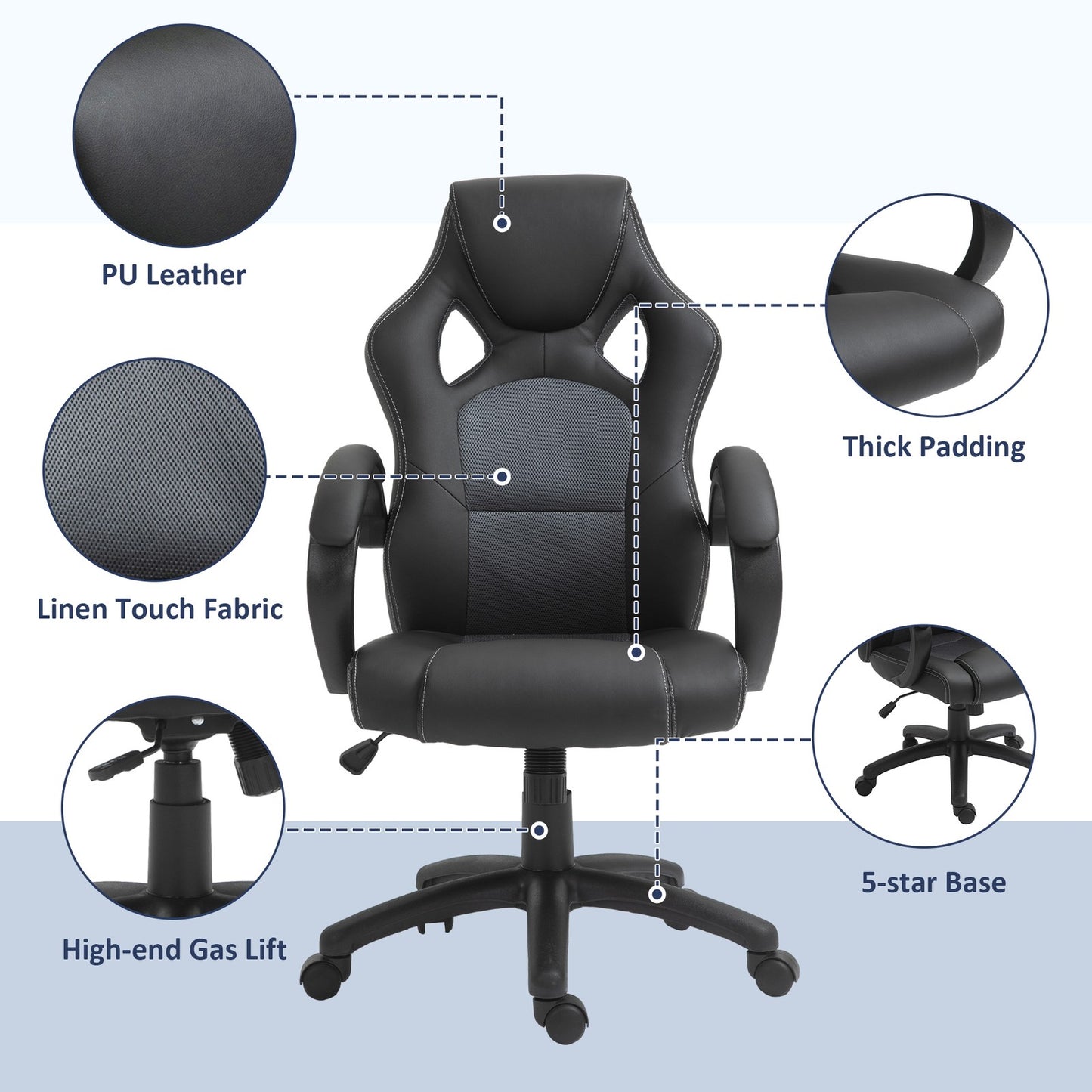 Executive Racing Swivel Gaming Office Chair PU Leather Computer Desk Chair Gray