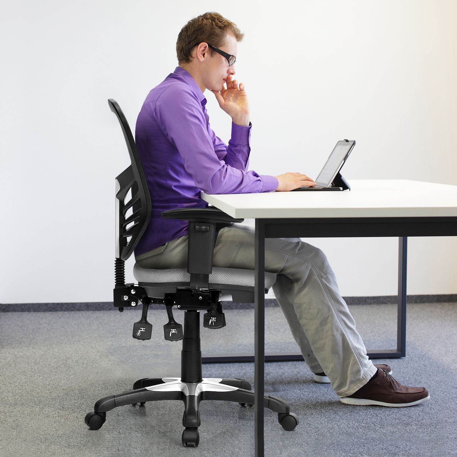 Ergonomic Reclining Mesh Office Chair with 3-Paddle Control