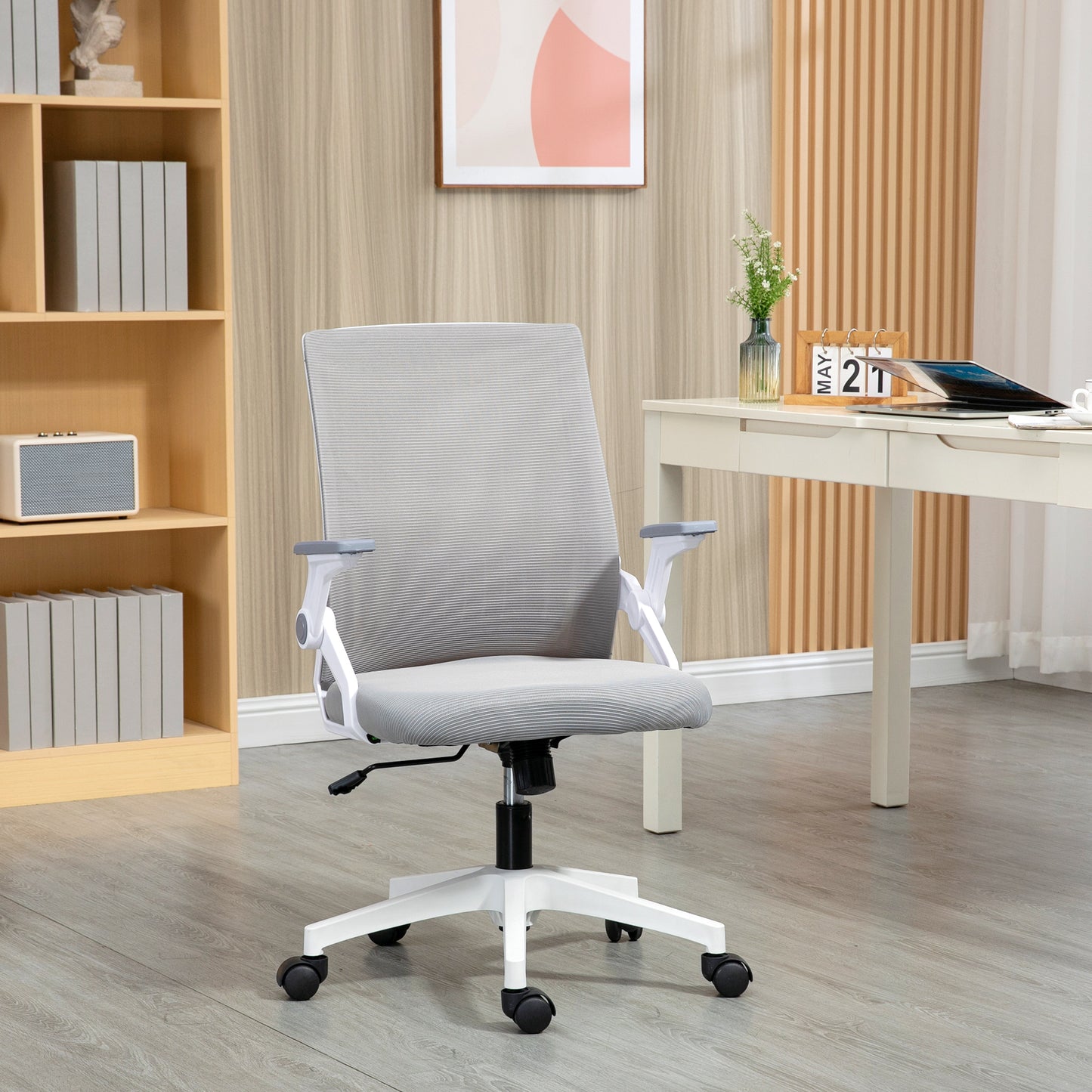 Mesh Office Chair, Desk Chair with Lumbar Support, Flip-Up Armrest