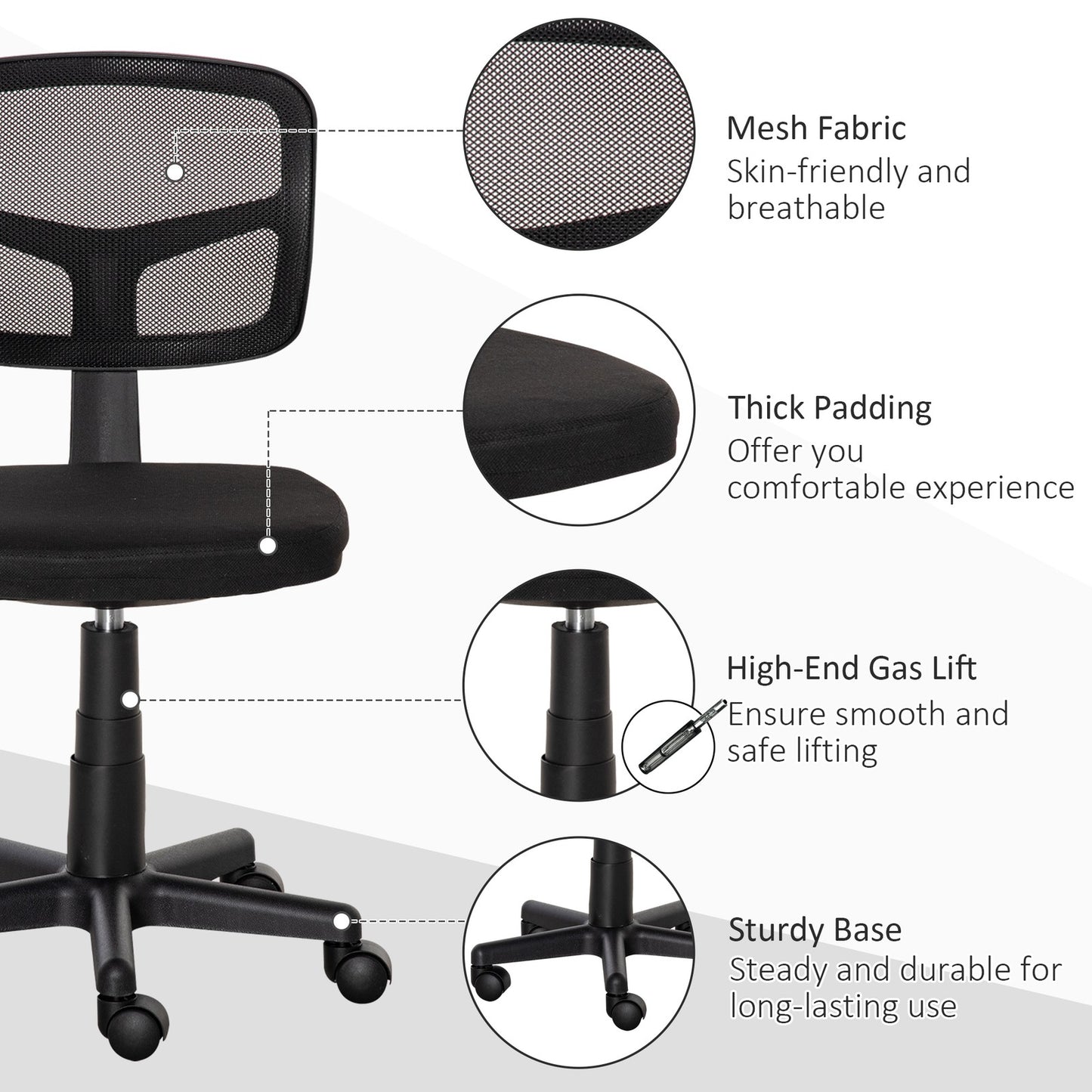 Office Chair without Arms, Ergonomic Swivel Mesh Desk Chair