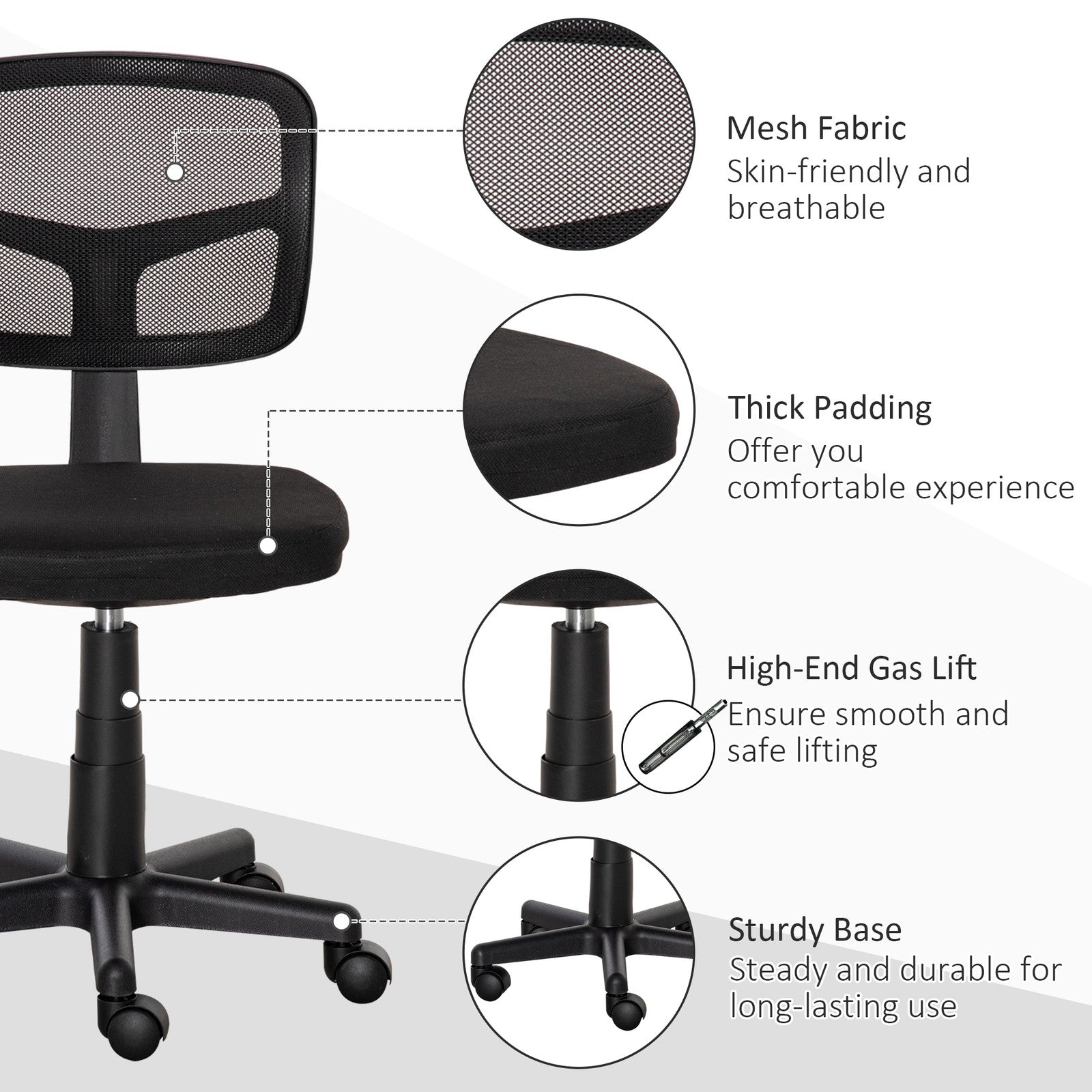 Office Chair without Arms, Ergonomic Swivel Mesh Desk Chair