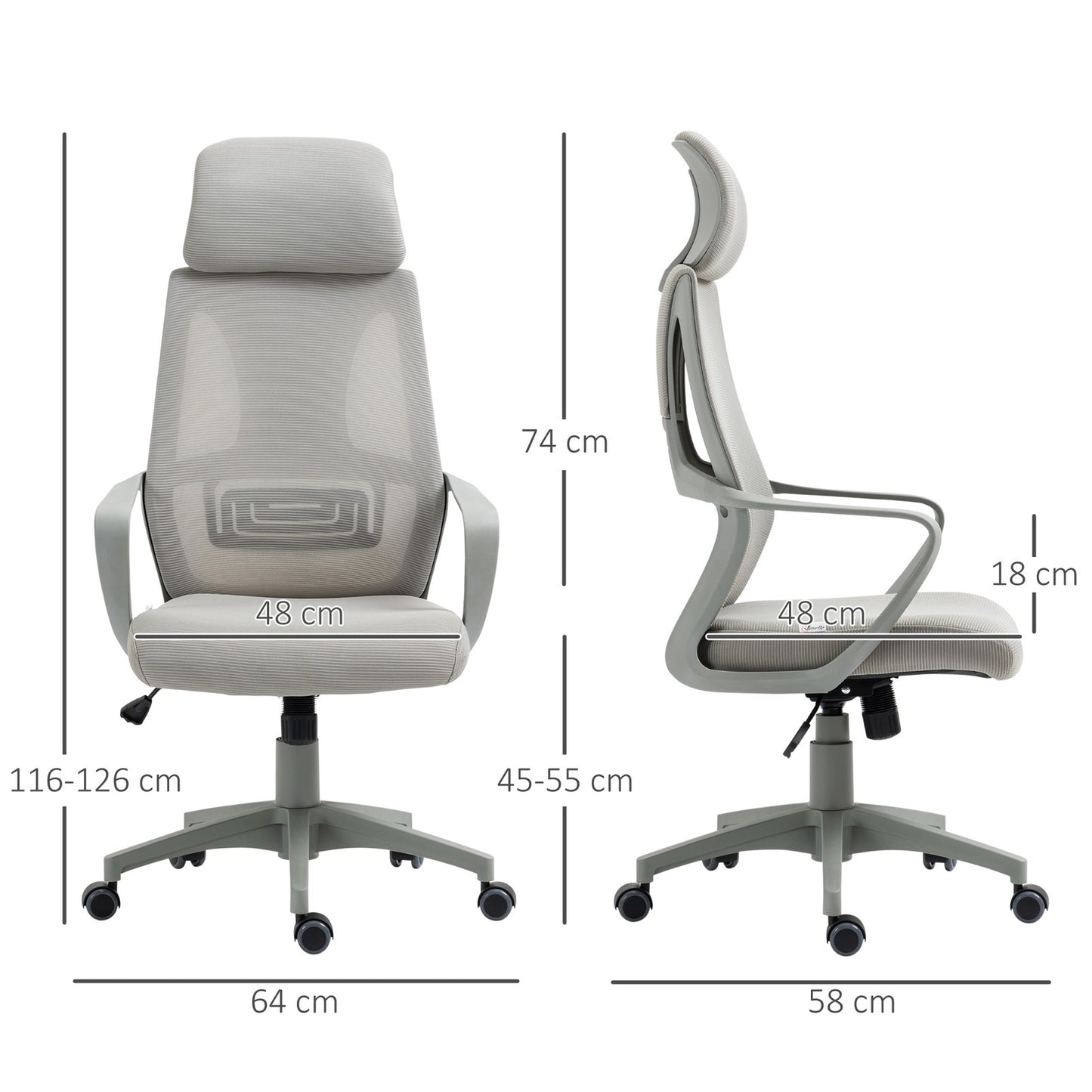 Vinsetto Mesh Back Office Chair W/ Adjustable Height Padded Headrest Grey