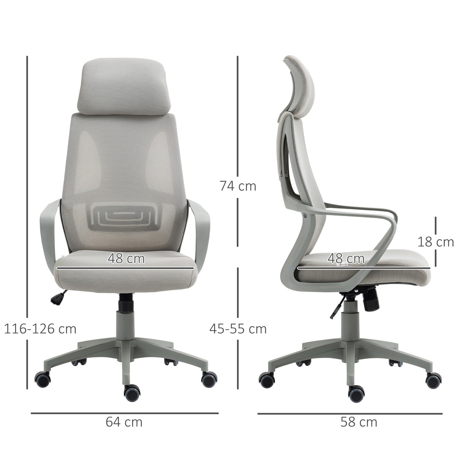Vinsetto Mesh Back Office Chair W/ Adjustable Height Padded Headrest Grey