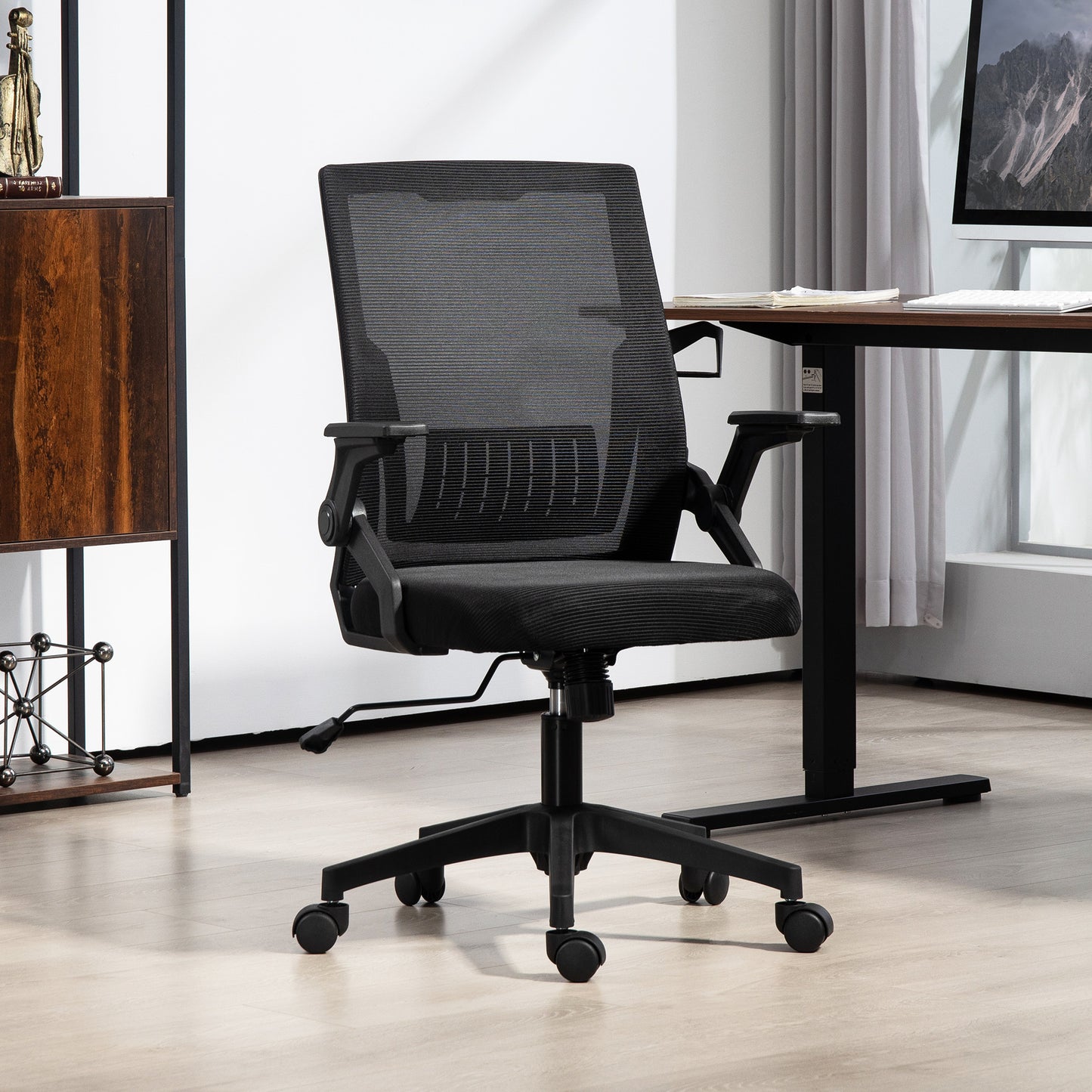 Mesh Office Chair, Desk Chair with Lumbar Support, Flip-Up Armrest
