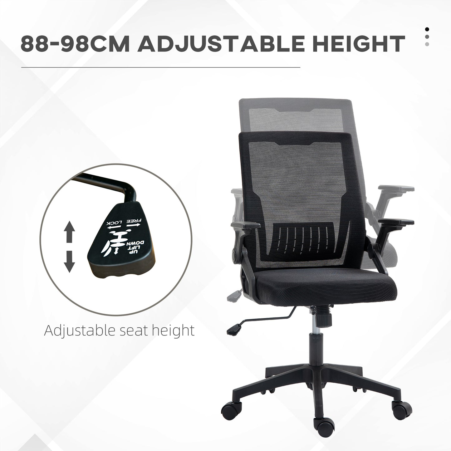 Mesh Office Chair, Desk Chair with Lumbar Support, Flip-Up Armrest