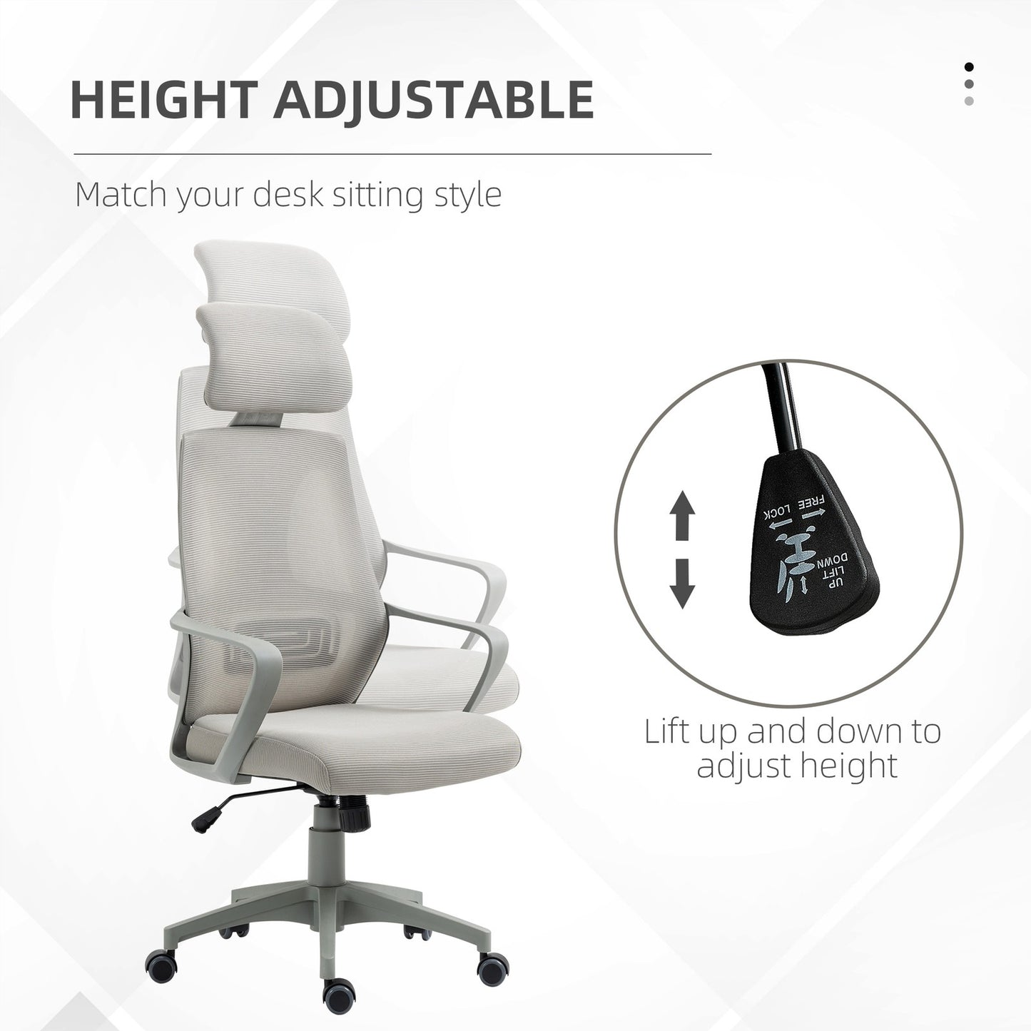 Vinsetto Mesh Back Office Chair W/ Adjustable Height Padded Headrest Grey