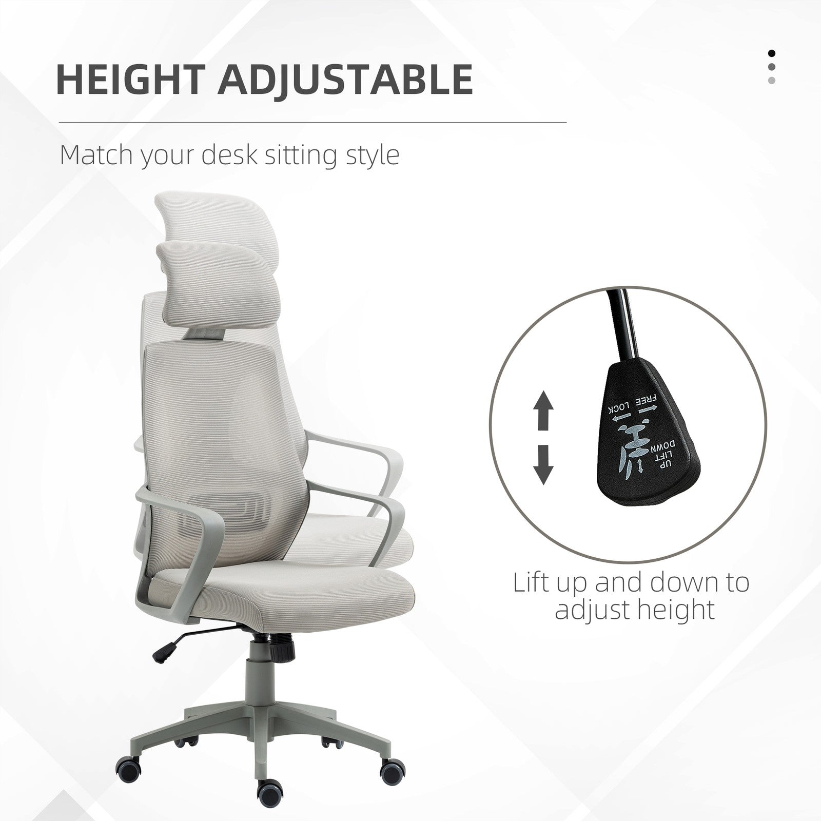 Vinsetto Mesh Back Office Chair W/ Adjustable Height Padded Headrest Grey