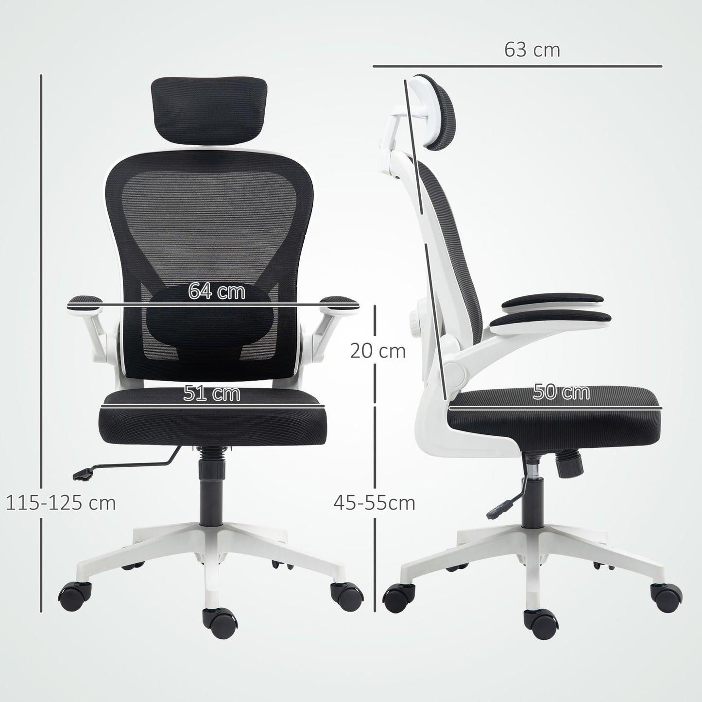 HOMCOM Ergonomic Mesh Office Chair with Headrest, Lumbar Support, Black