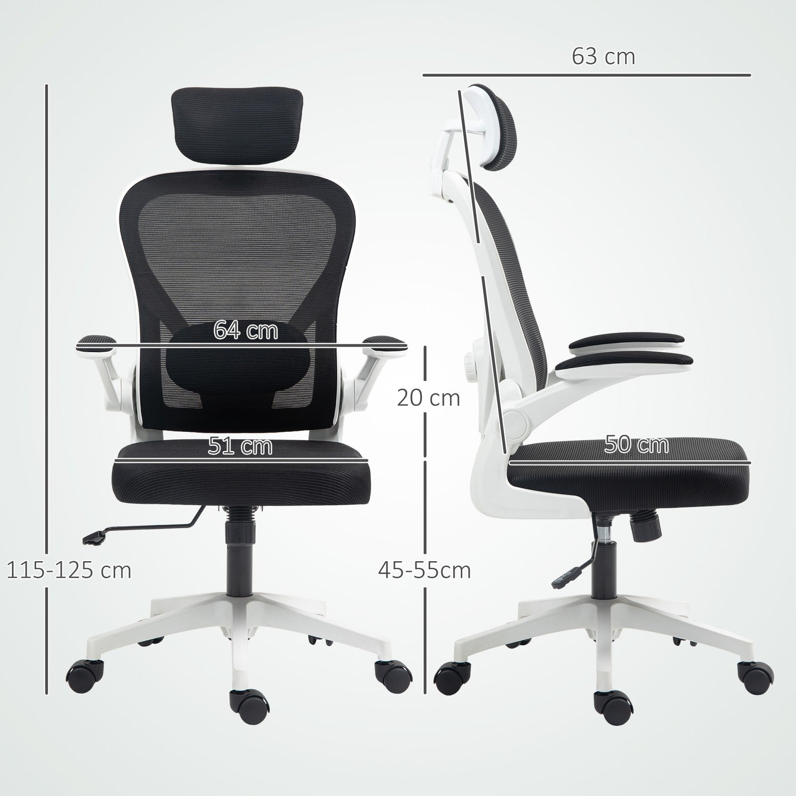 HOMCOM Ergonomic Mesh Office Chair with Headrest, Lumbar Support, Black