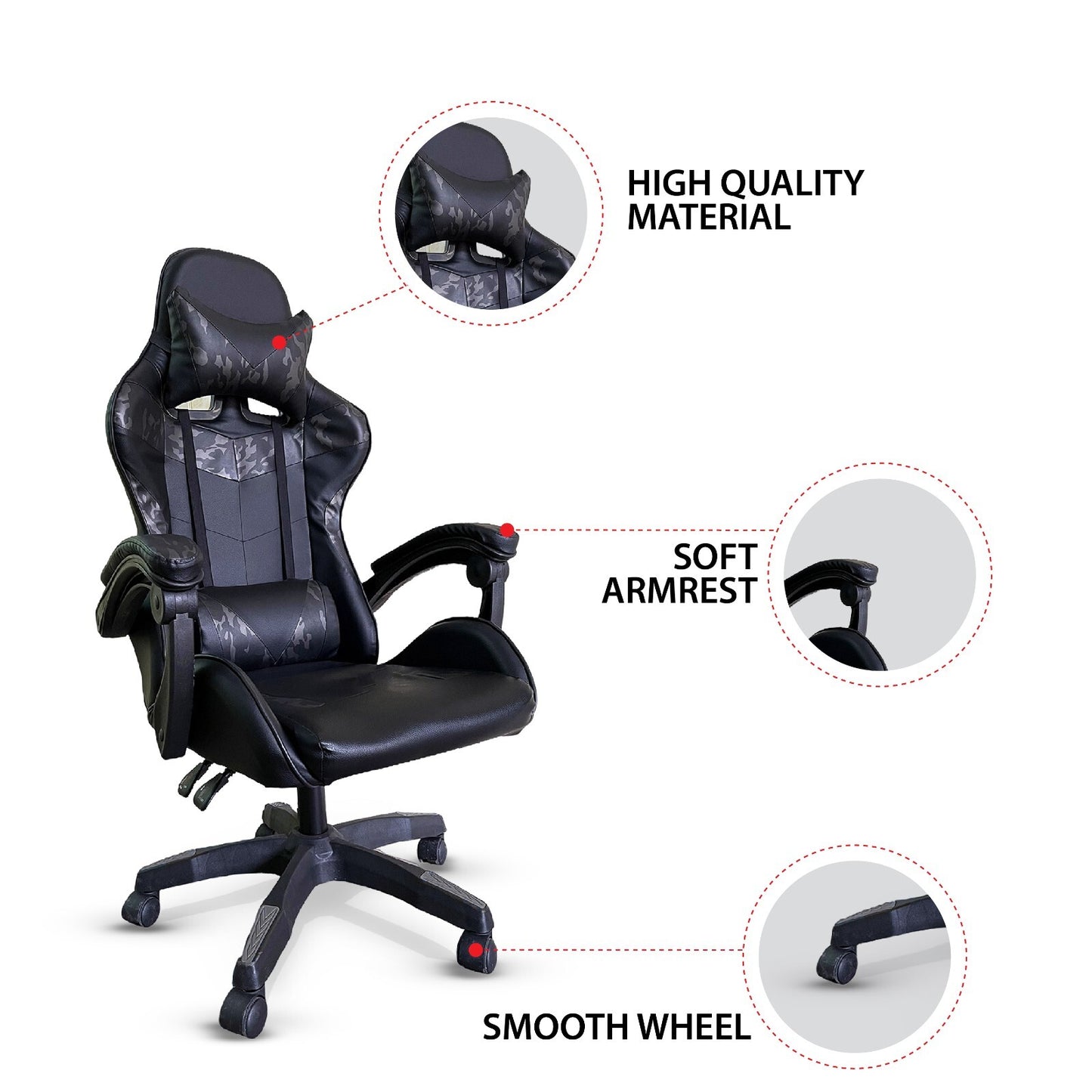 Height Adjustable Recliner Swivel Ergonomic Office PC Gaming Chair with Footrest
