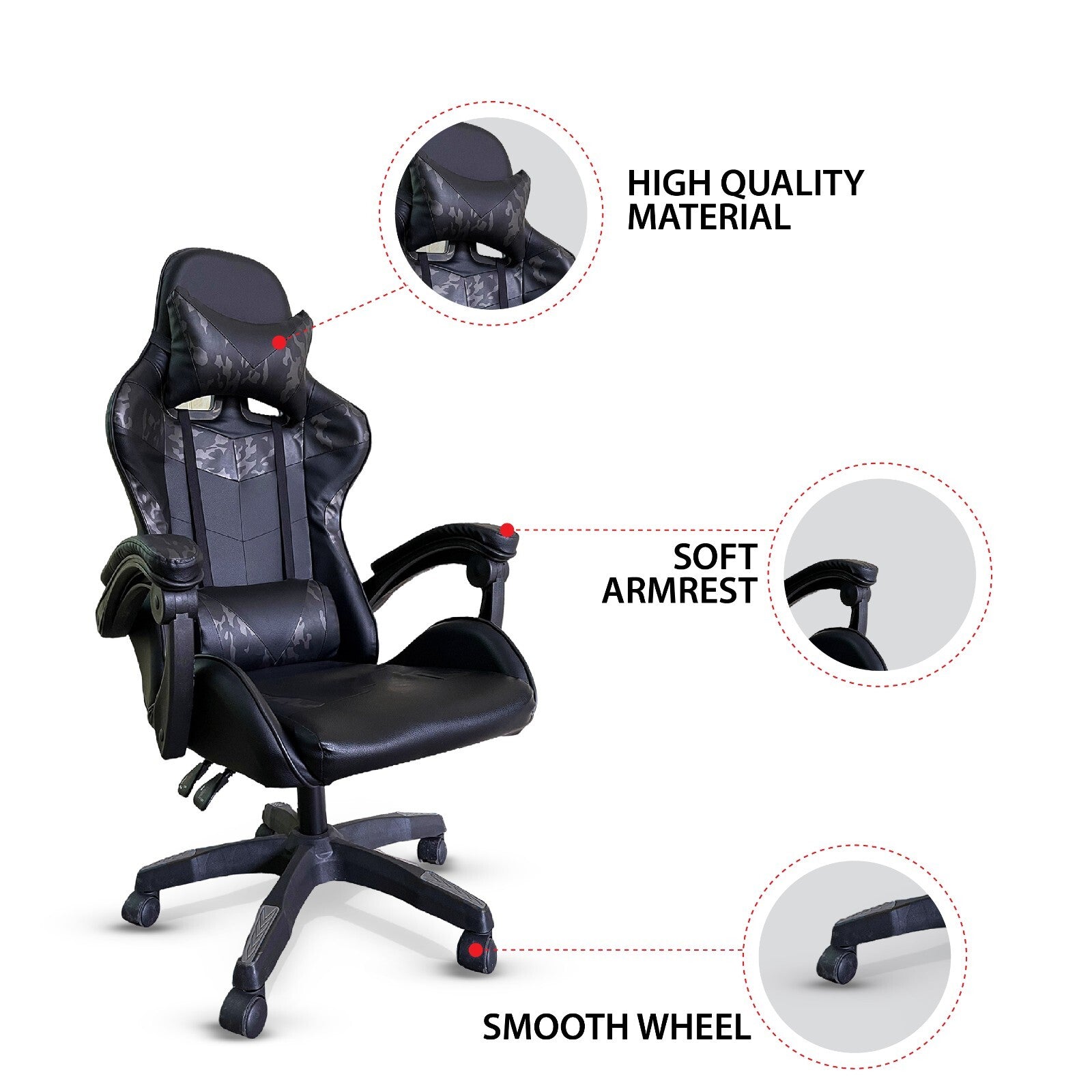 Height Adjustable Recliner Swivel Ergonomic Office PC Gaming Chair with Footrest