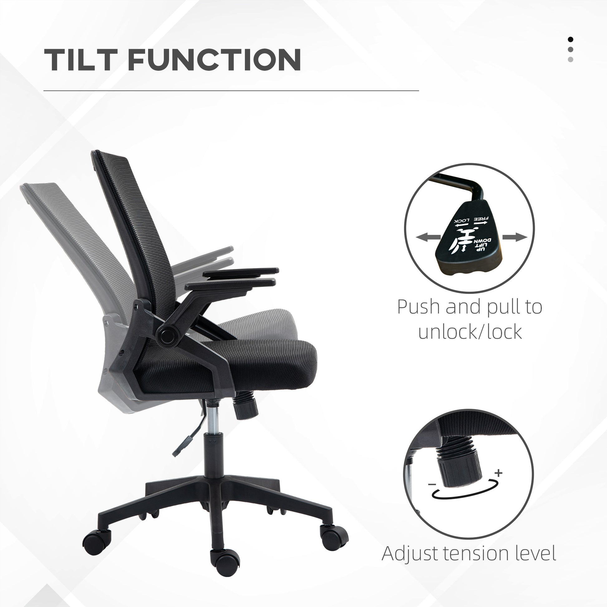 Mesh Office Chair, Desk Chair with Lumbar Support, Flip-Up Armrest